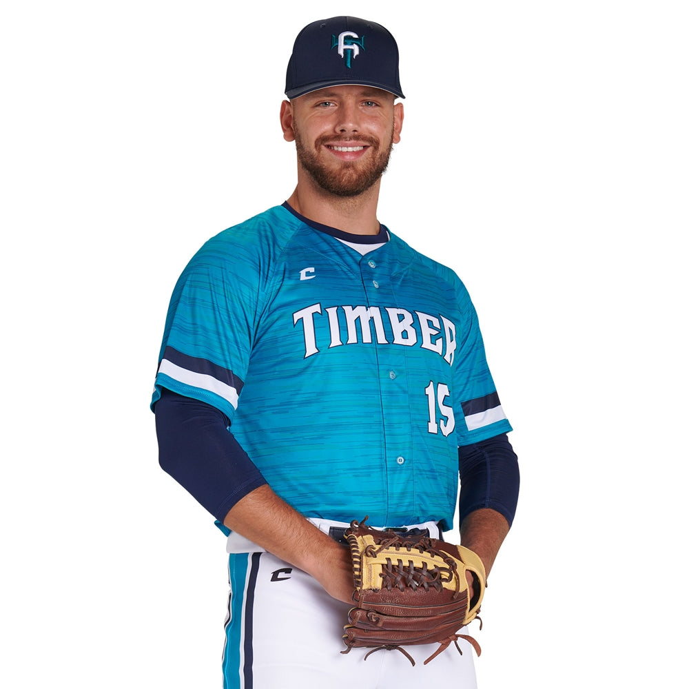JUICE Full Button Pro Neck Short Sleeve Fitted Jersey - Youth - Large - Active Cloth / Pin Dot Mesh (Full-Dye Sublimation)