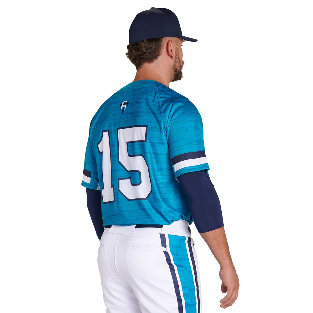 JUICE Full Button Pro Neck Short Sleeve Fitted Jersey - Tek-Knit/Pin Dot Mesh - Youth - Extra-Large (Full-Dye, Premium cut-and-sew Sublimation. No Limitations!)