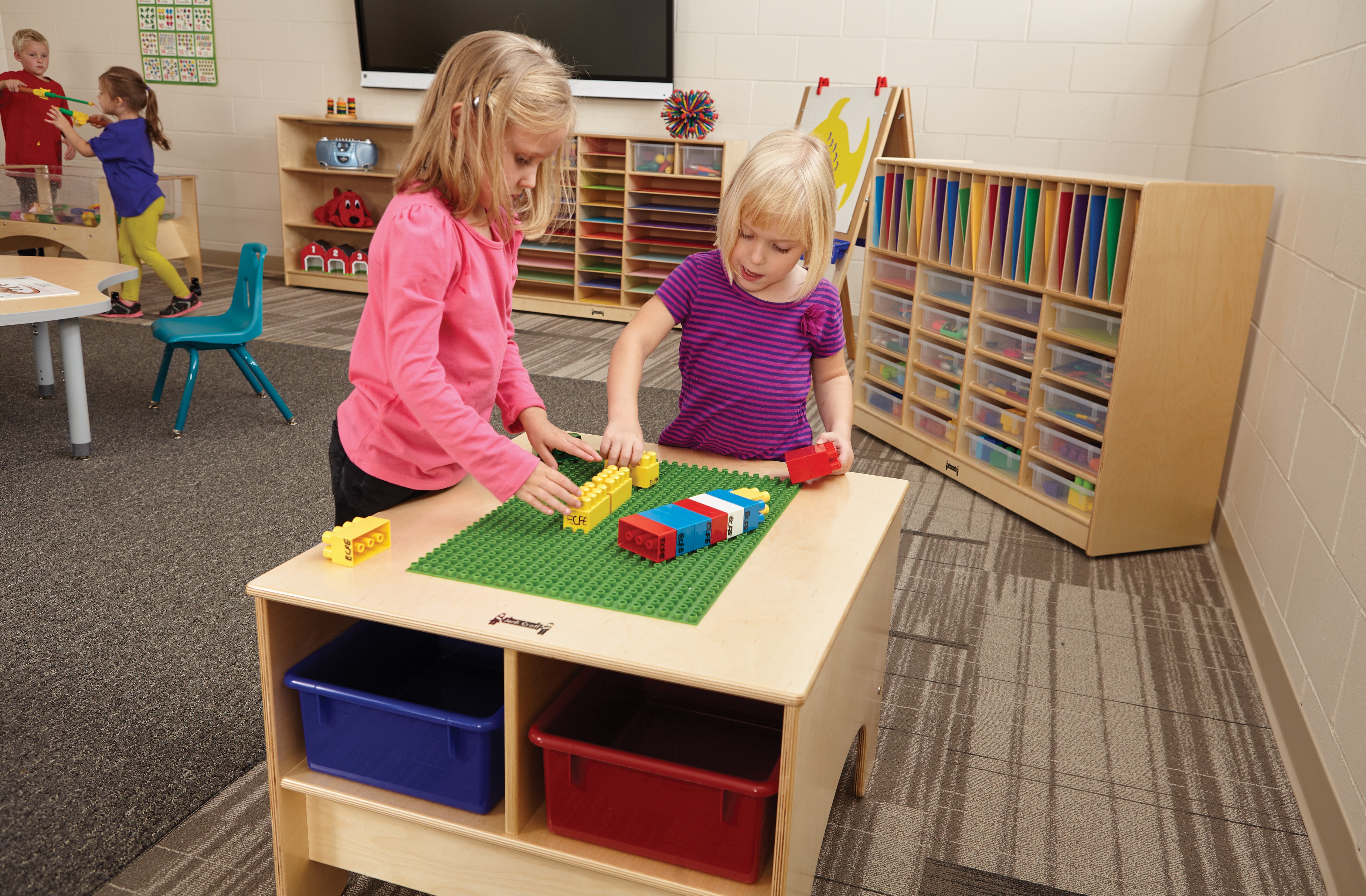 Jonti-Craft® KYDZ Building Table - Traditional Brick Compatible - with Clear Tubs