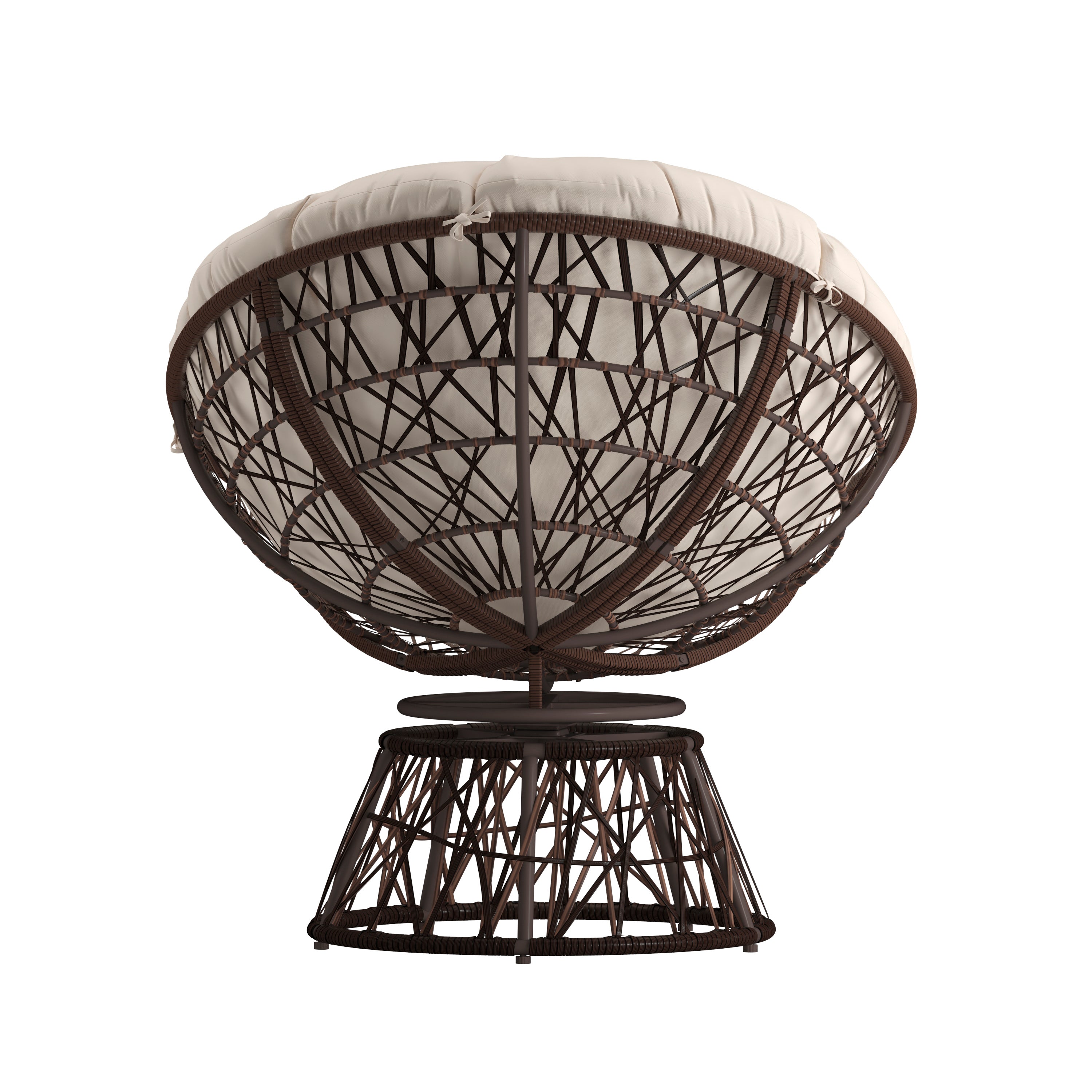 Bowie Comfort Series Brown Swivel Patio Chair with Beige Cushion