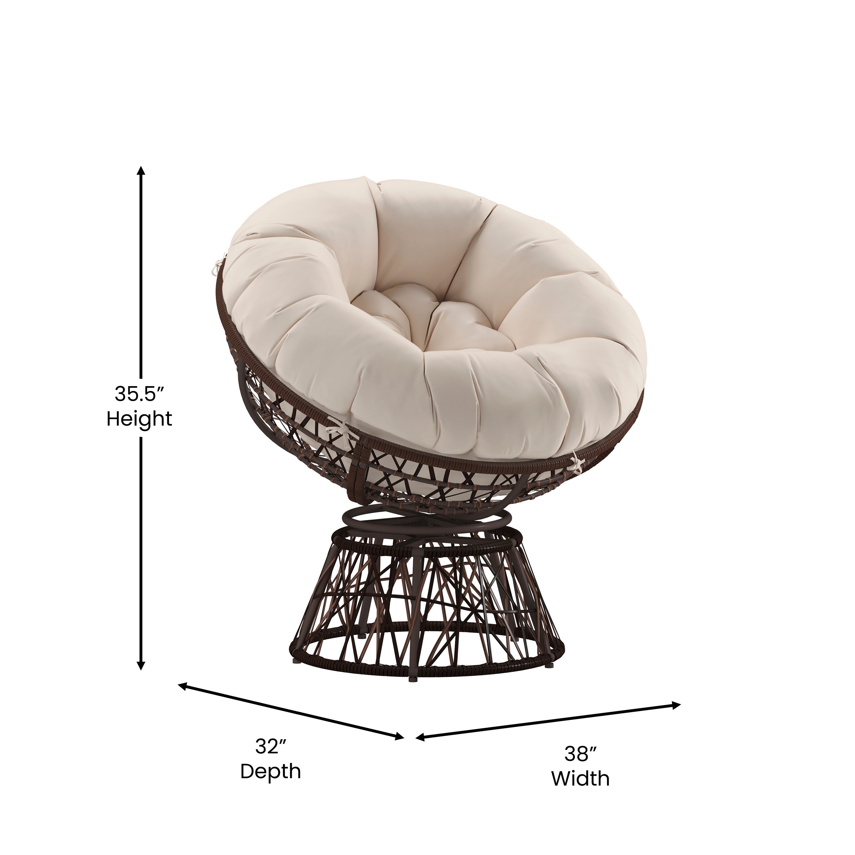Bowie Comfort Series Brown Swivel Patio Chair with Beige Cushion