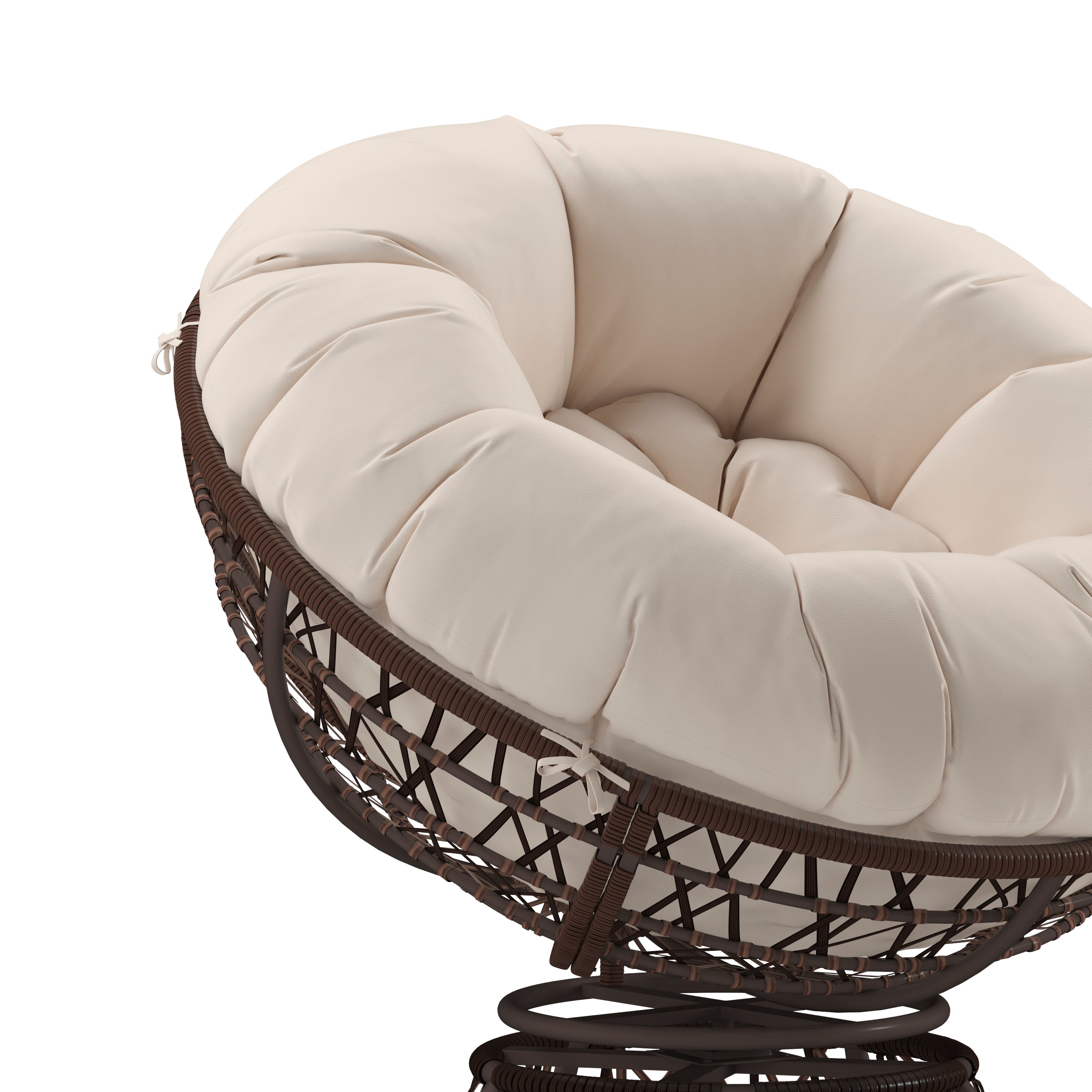 Bowie Comfort Series Brown Swivel Patio Chair with Beige Cushion