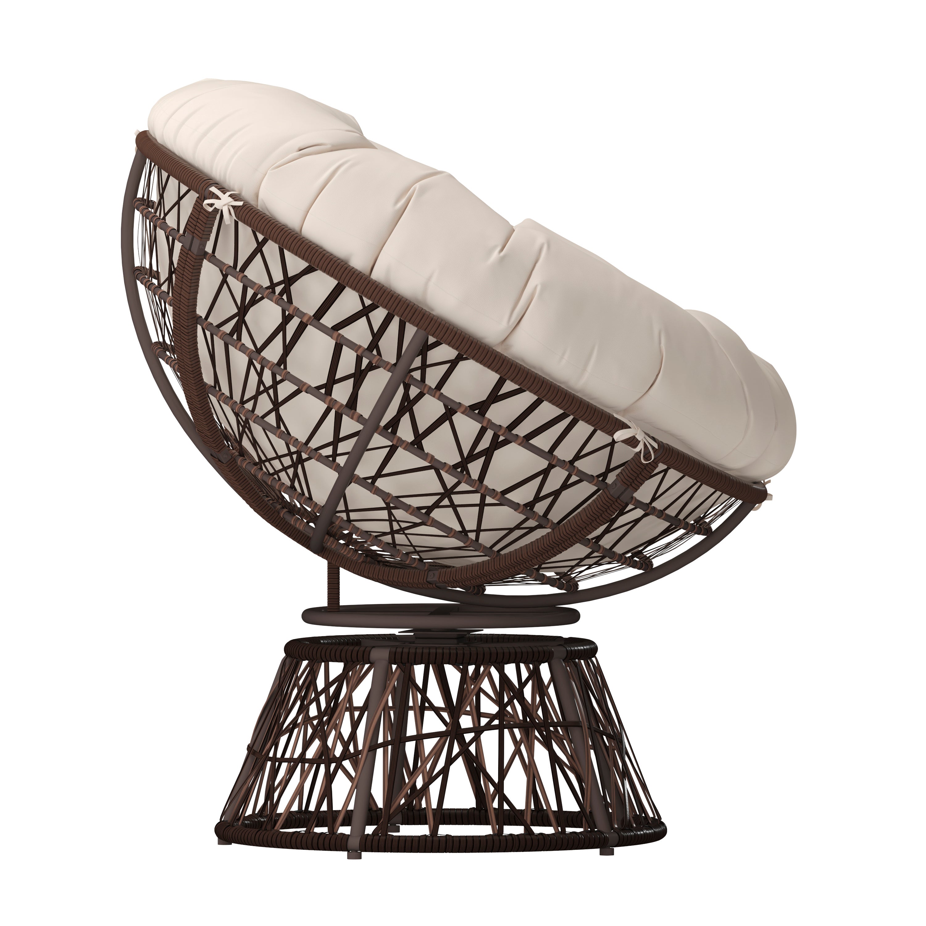Bowie Comfort Series Brown Swivel Patio Chair with Beige Cushion