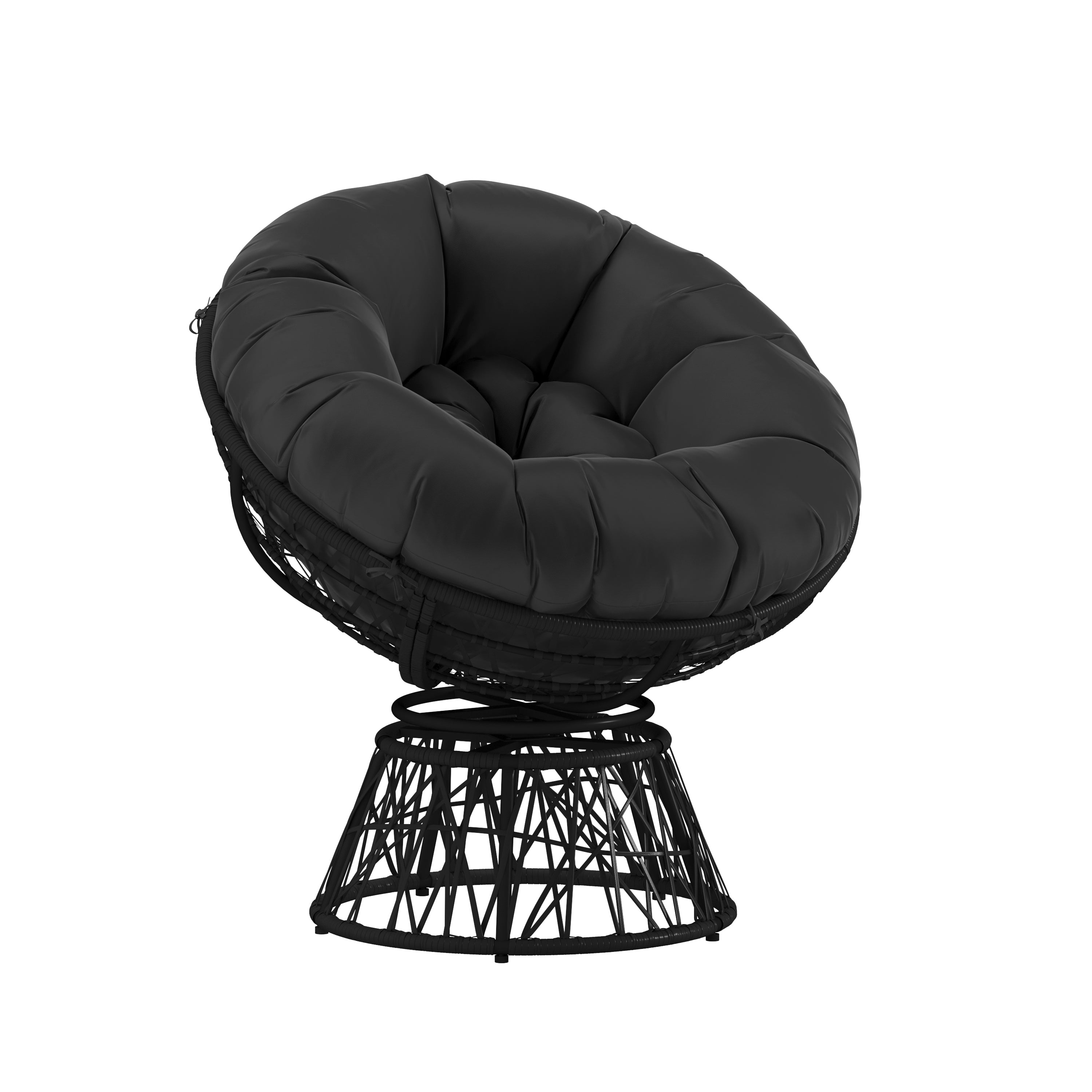 Bowie Comfort Series Black Swivel Patio Chair with Black Cushion