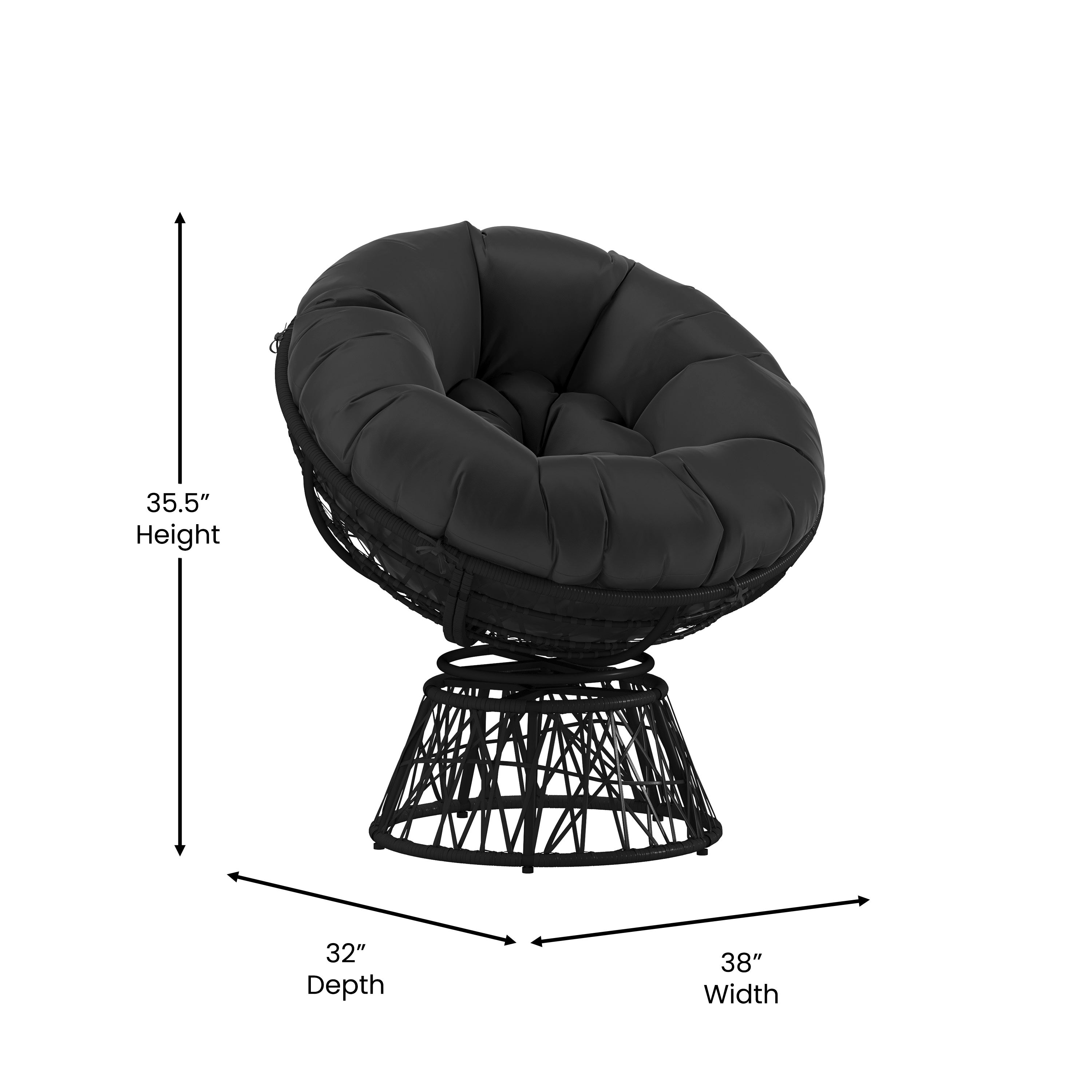 Bowie Comfort Series Black Swivel Patio Chair with Black Cushion