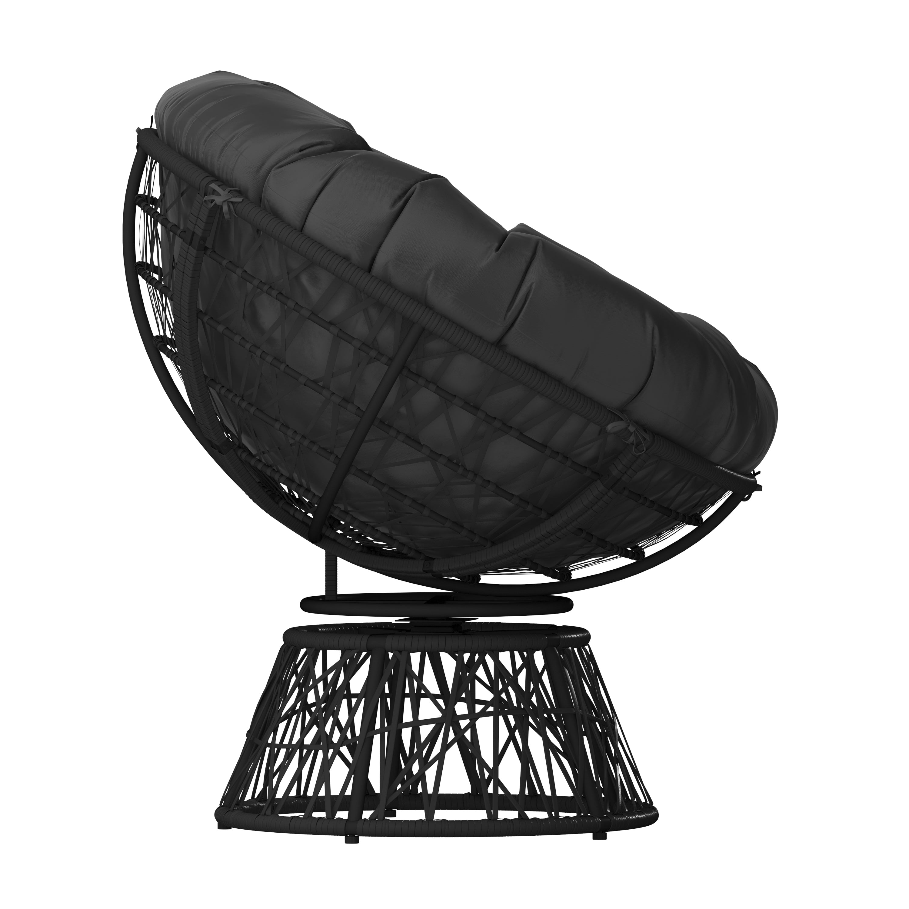 Bowie Comfort Series Black Swivel Patio Chair with Black Cushion