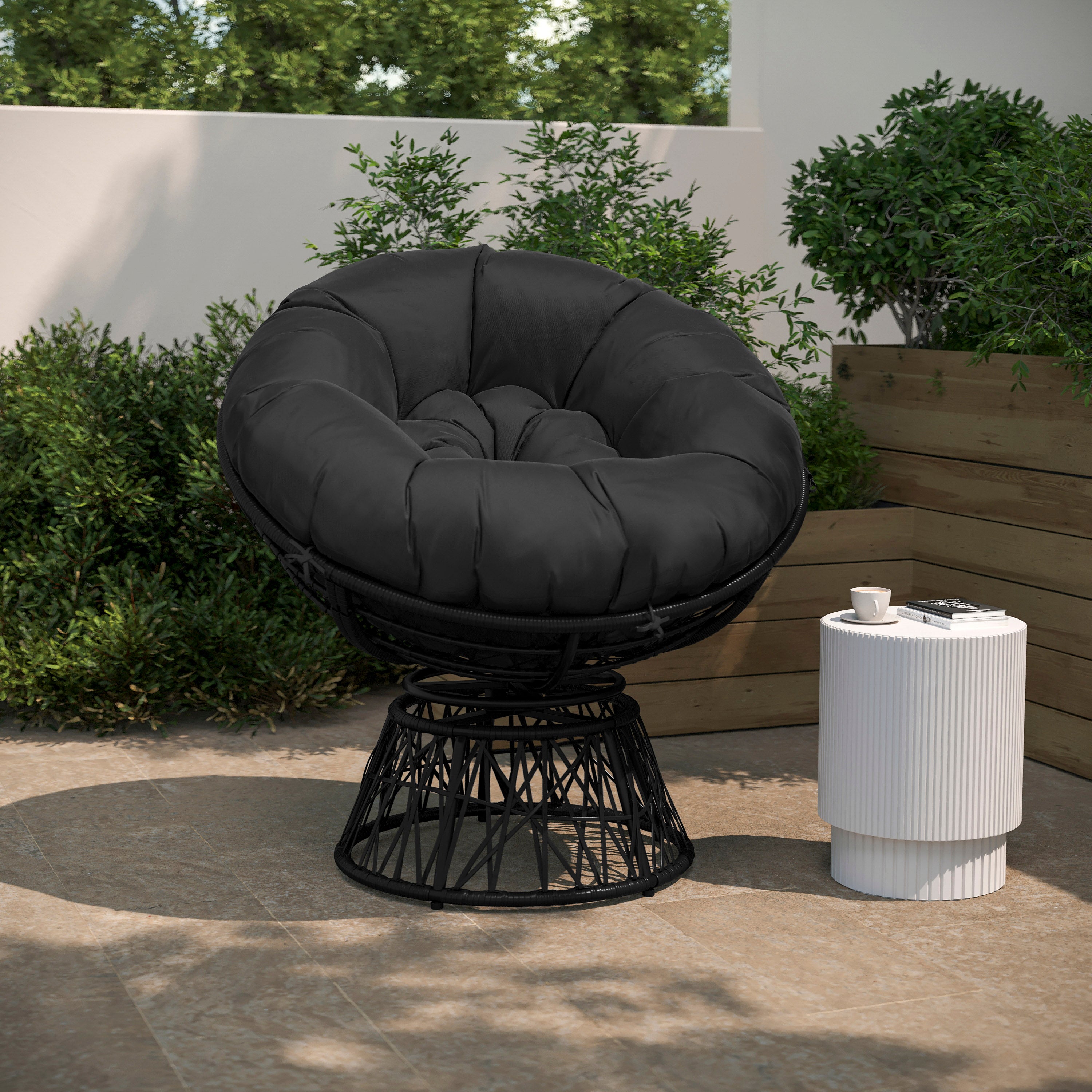 Bowie Comfort Series Black Swivel Patio Chair with Black Cushion