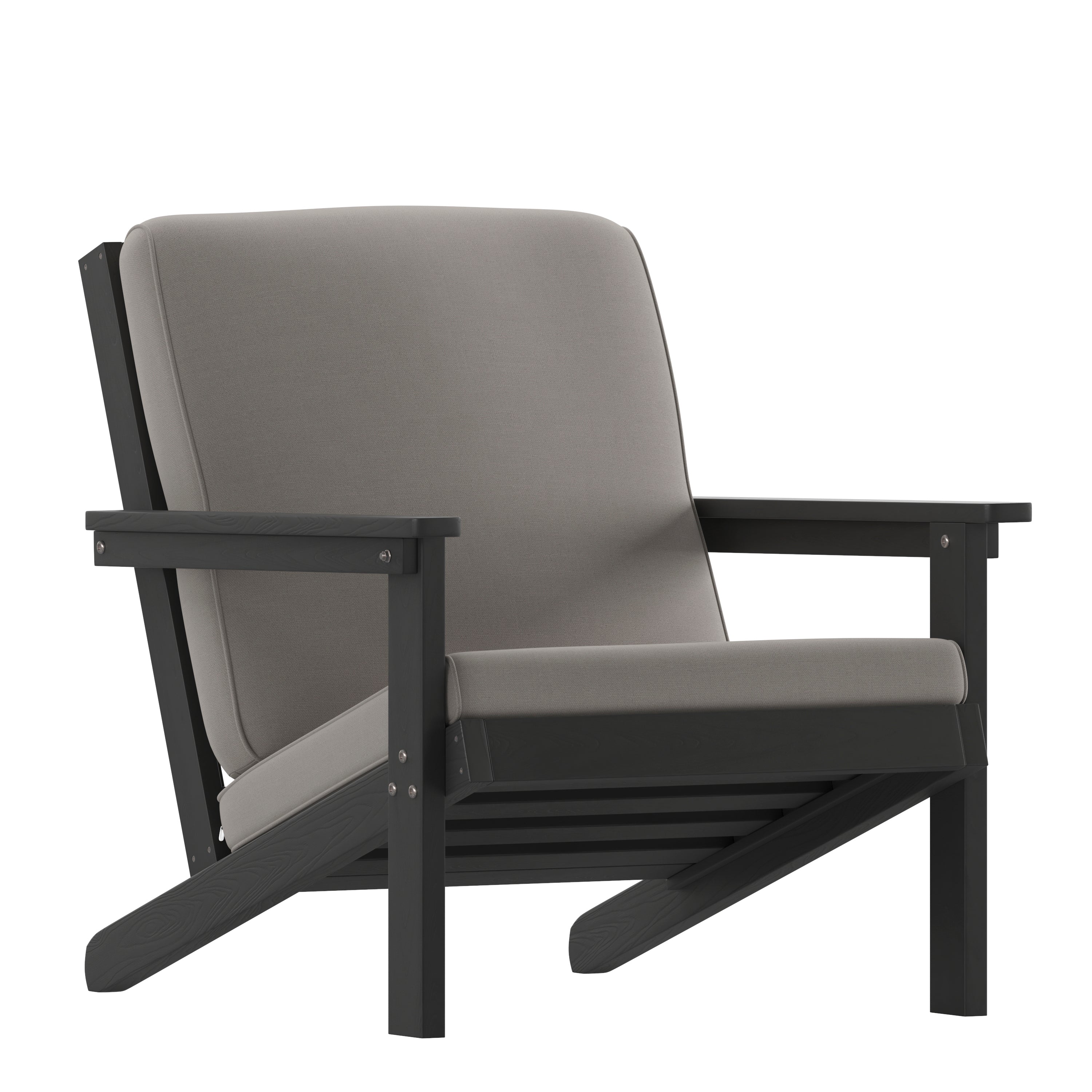 Charlestown All-Weather Poly Resin Wood Adirondack Style Deep Seat Patio Club Chair with Cushions, Black/Charcoal