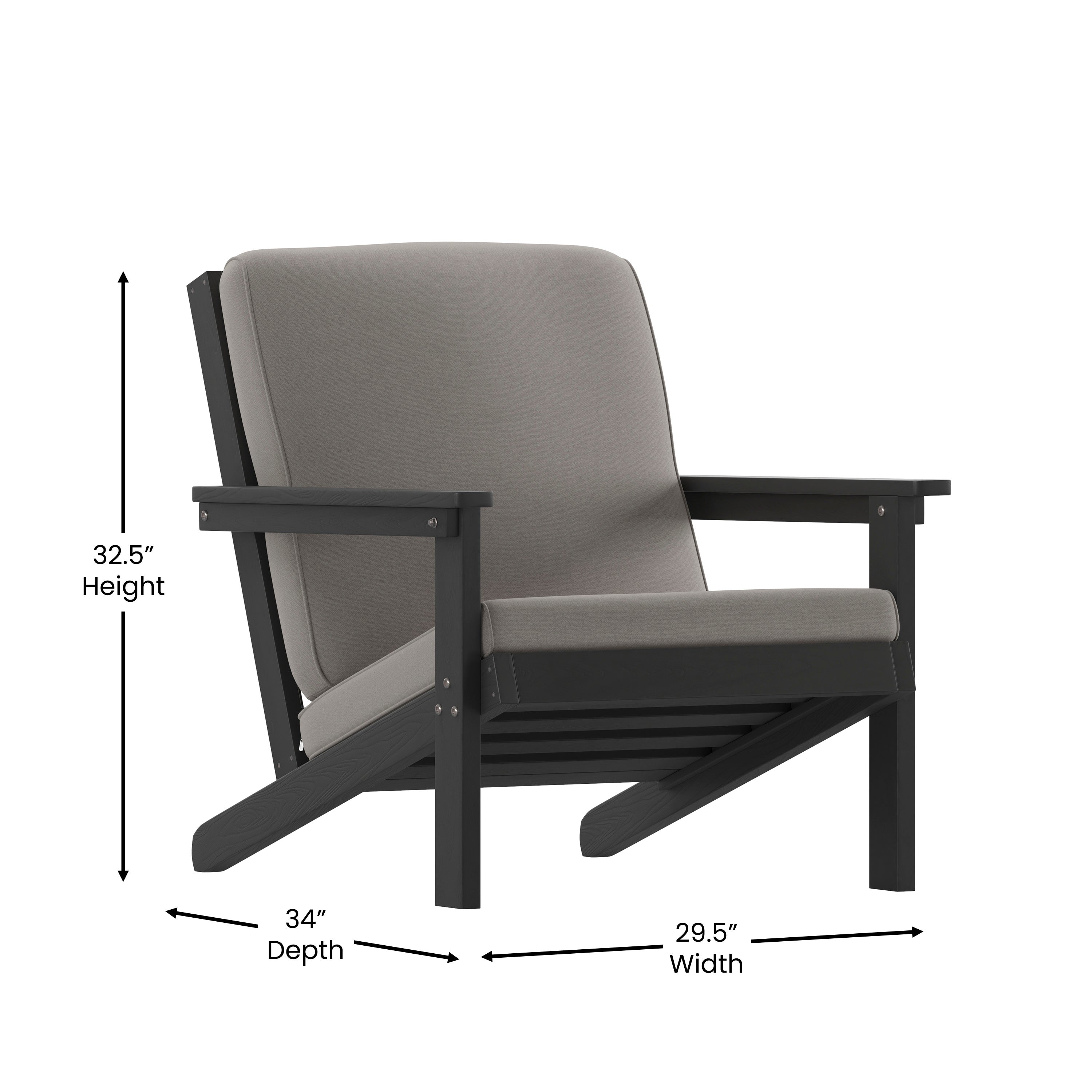 Charlestown All-Weather Poly Resin Wood Adirondack Style Deep Seat Patio Club Chair with Cushions, Black/Charcoal