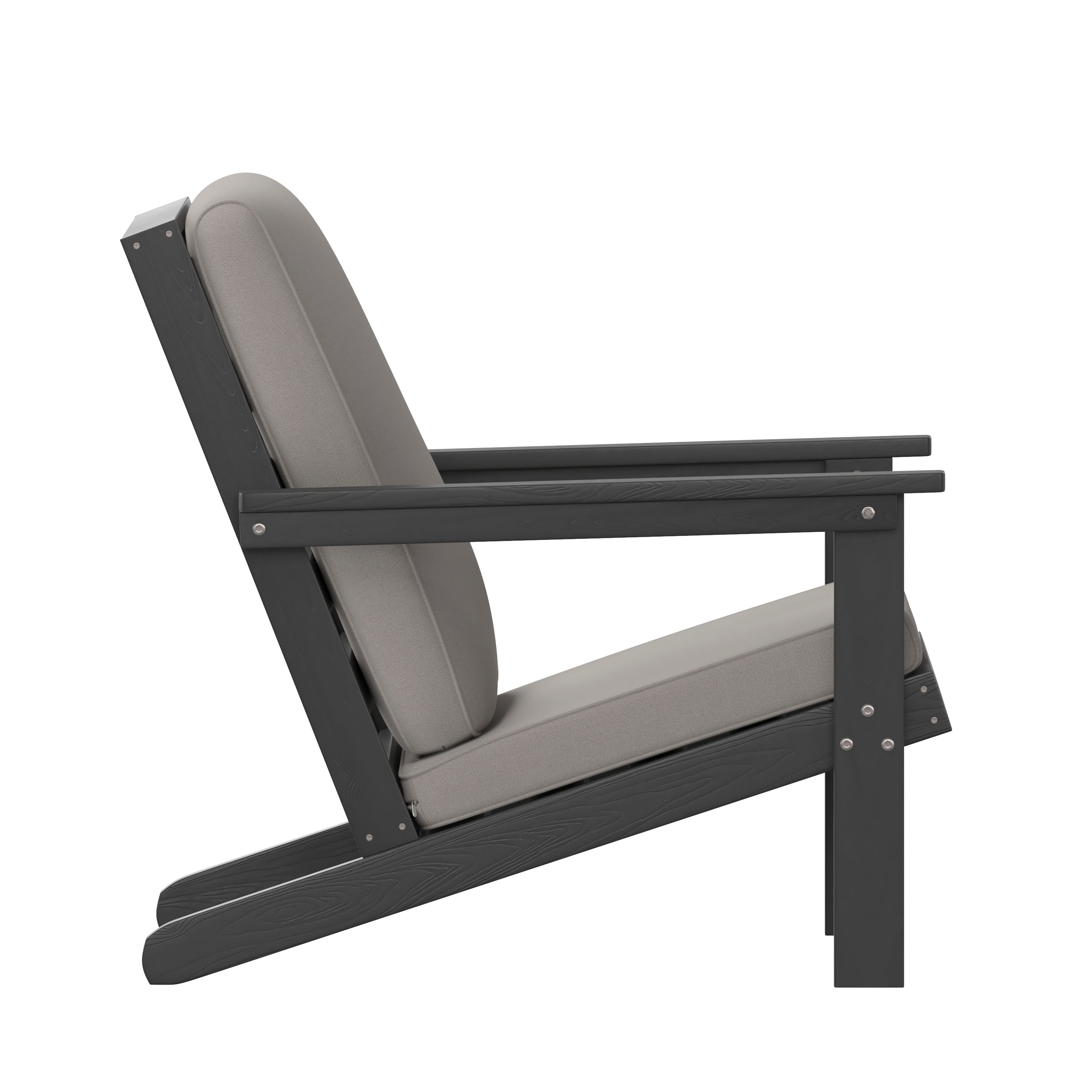 Charlestown All-Weather Poly Resin Wood Adirondack Style Deep Seat Patio Club Chair with Cushions, Black/Charcoal