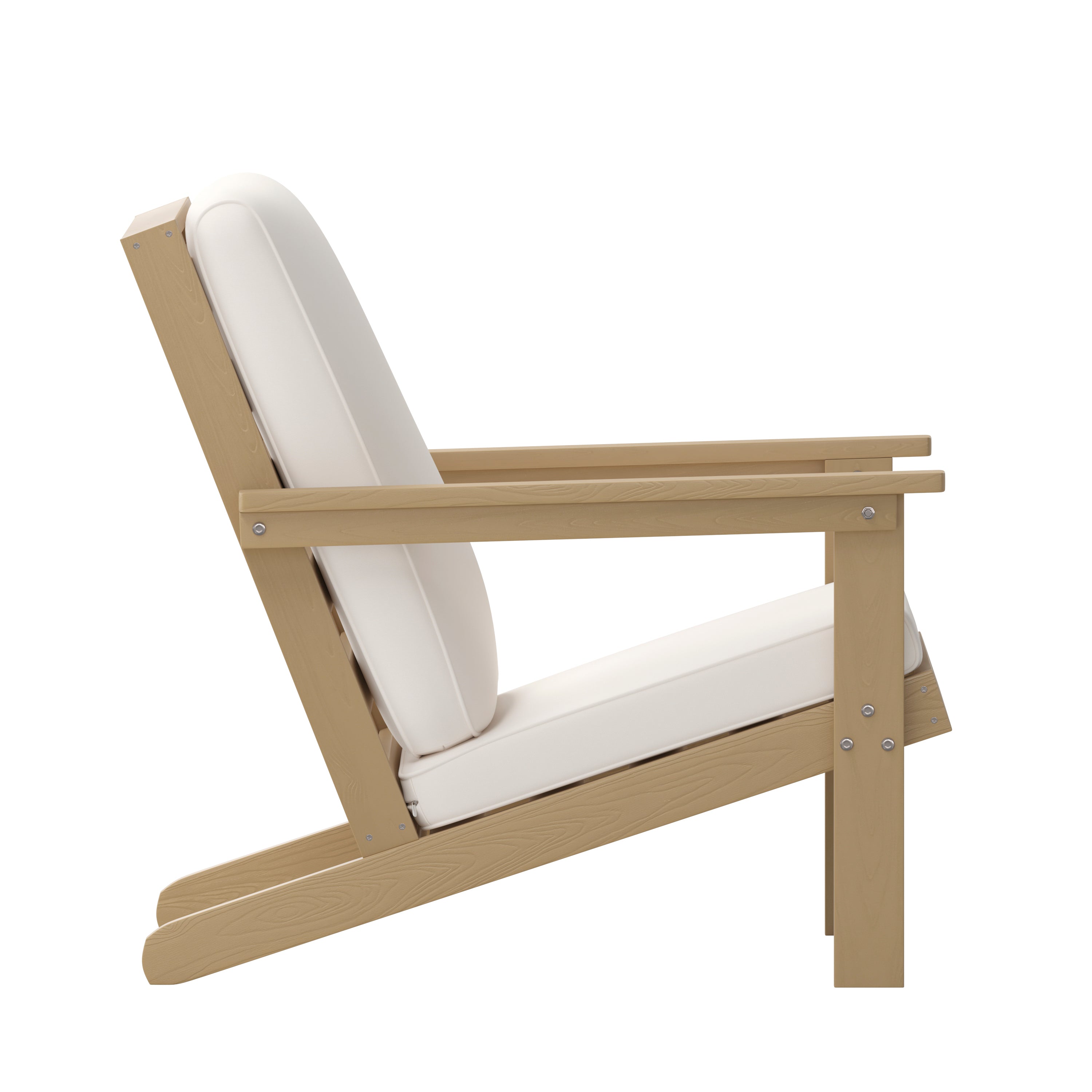 Charlestown All-Weather Poly Resin Wood Adirondack Style Deep Seat Patio Club Chair with Cushions, Natural Cedar/Cream