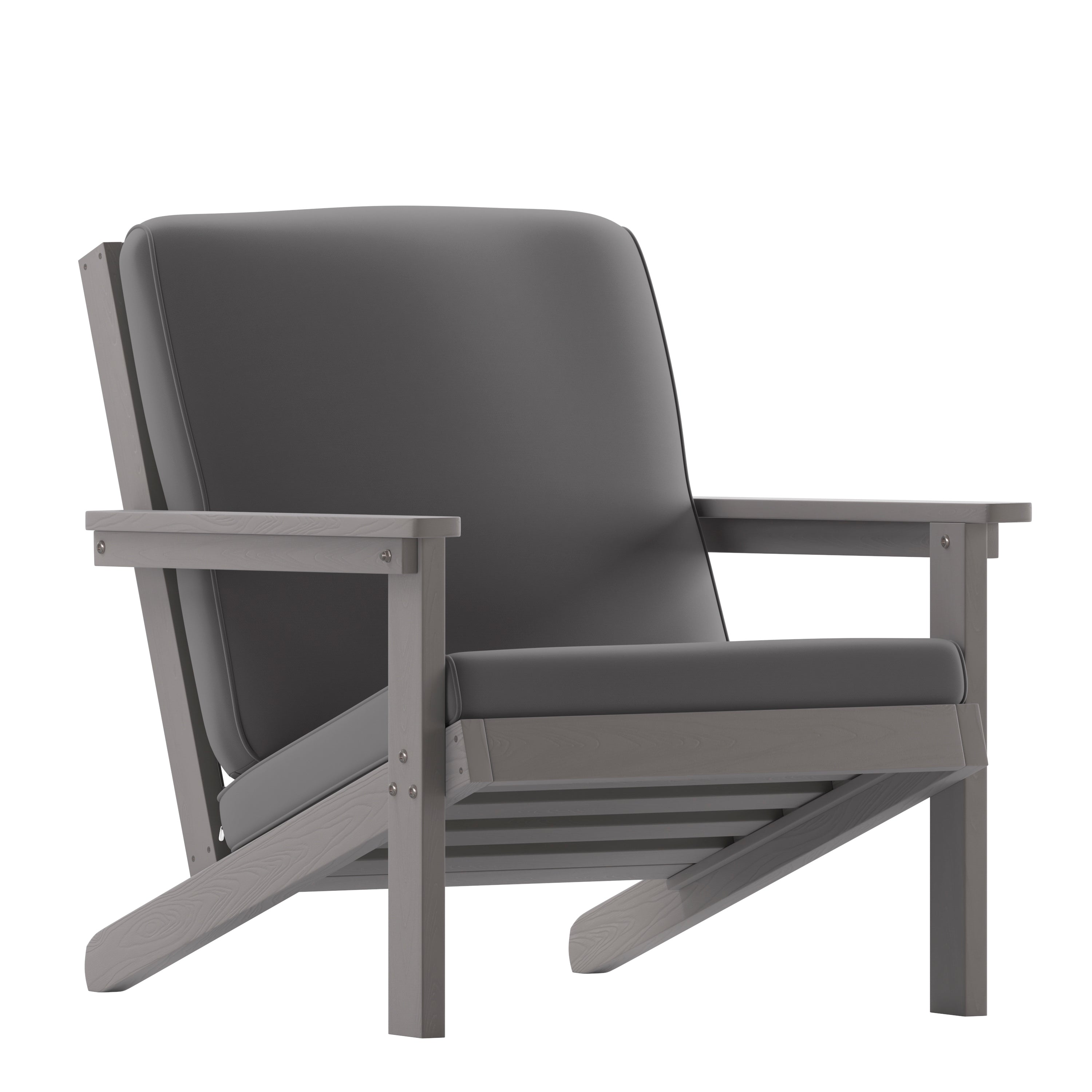 Charlestown All-Weather Poly Resin Wood Adirondack Style Deep Seat Patio Club Chair with Cushions, Gray/Gray