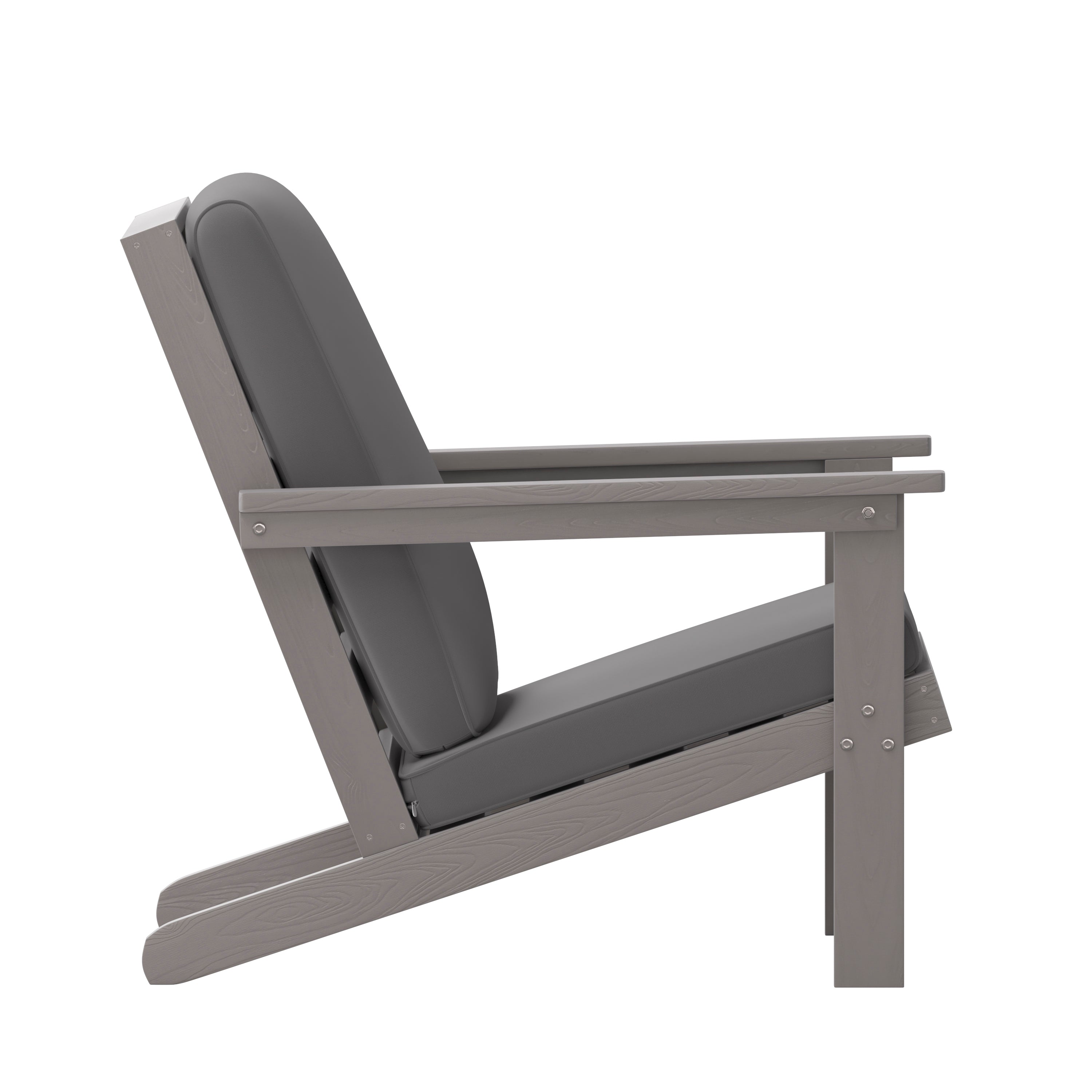 Charlestown All-Weather Poly Resin Wood Adirondack Style Deep Seat Patio Club Chair with Cushions, Gray/Gray