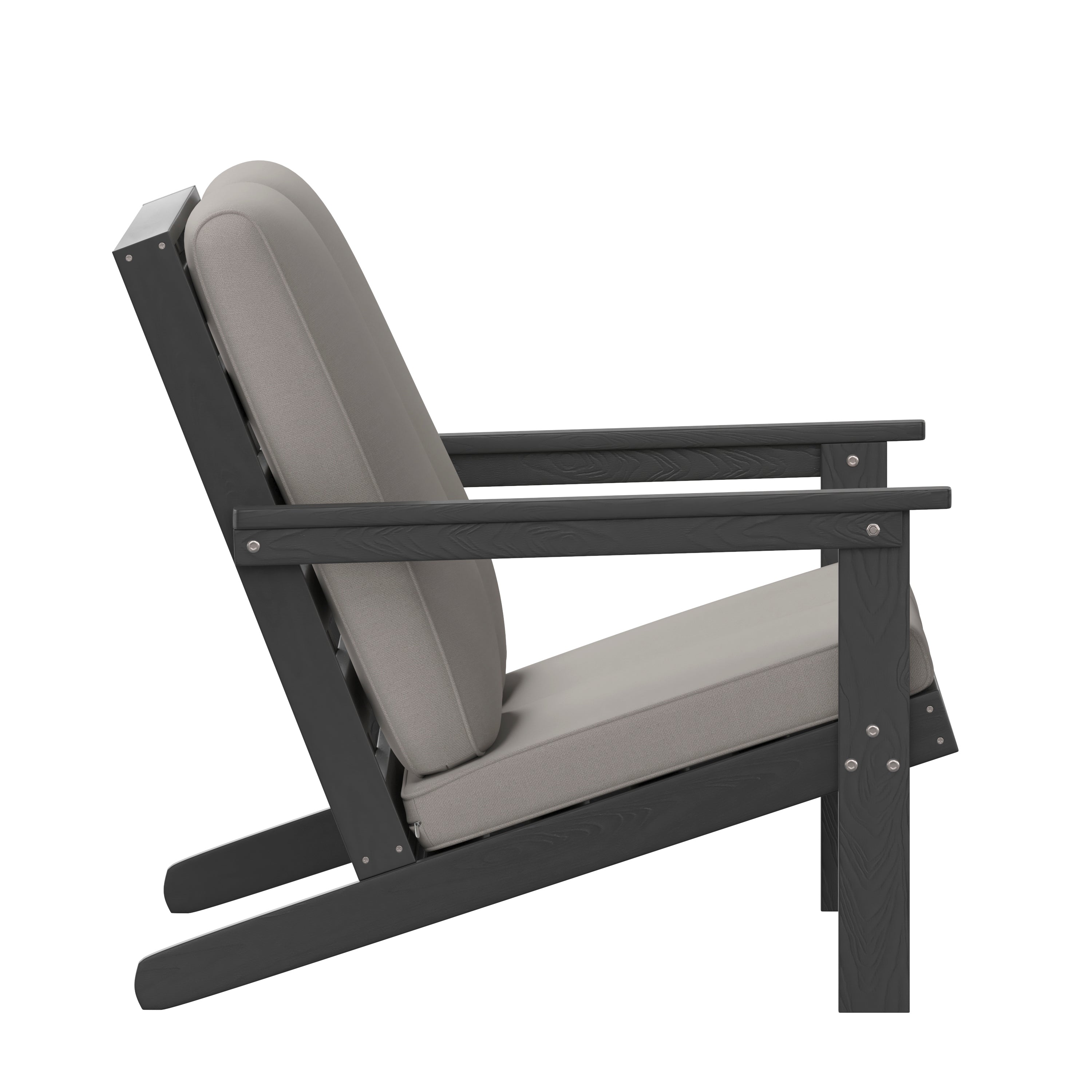 Charlestown All-Weather Poly Resin Wood Adirondack Style Deep Seat Patio Loveseat with Cushions, Black/Charcoal