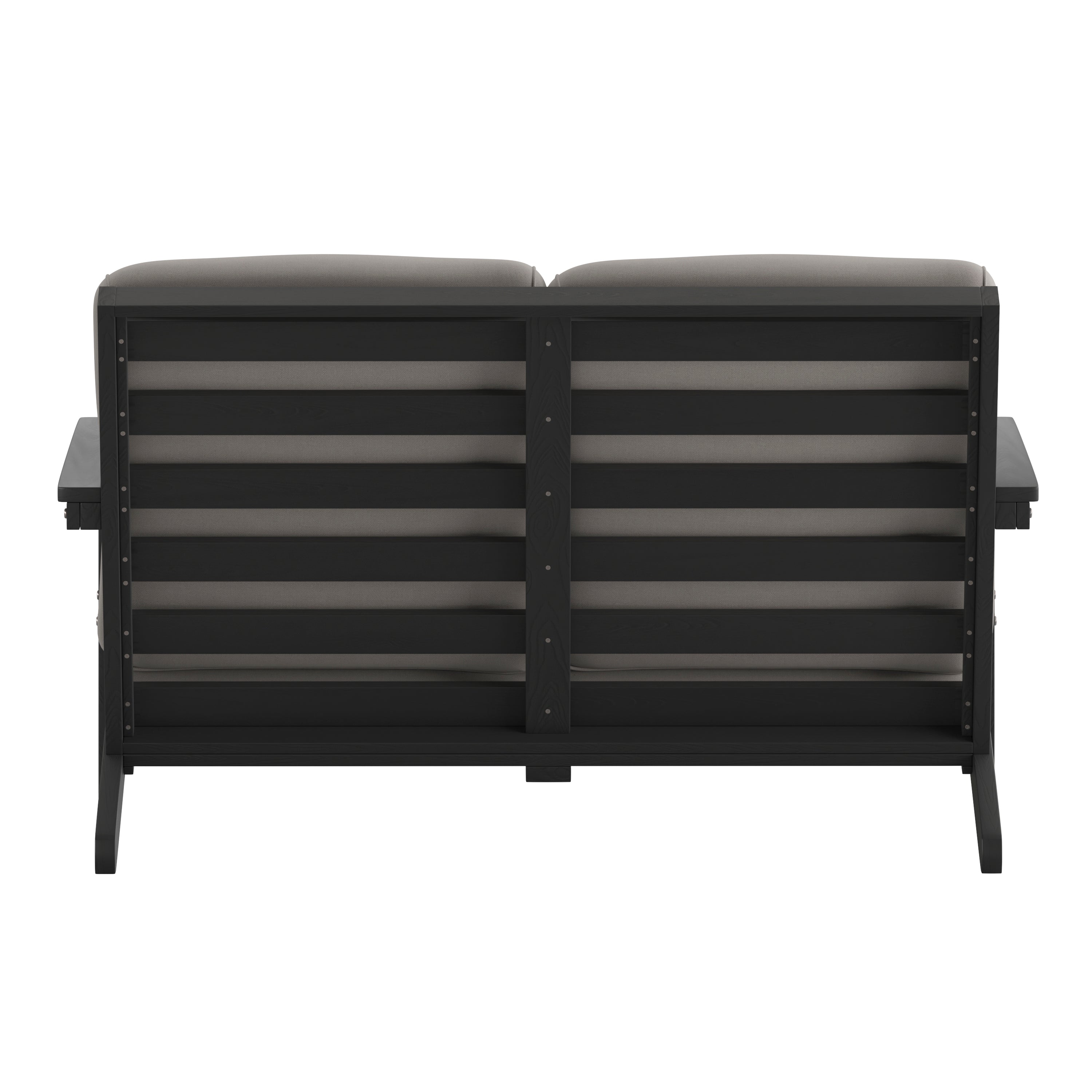 Charlestown All-Weather Poly Resin Wood Adirondack Style Deep Seat Patio Loveseat with Cushions, Black/Charcoal
