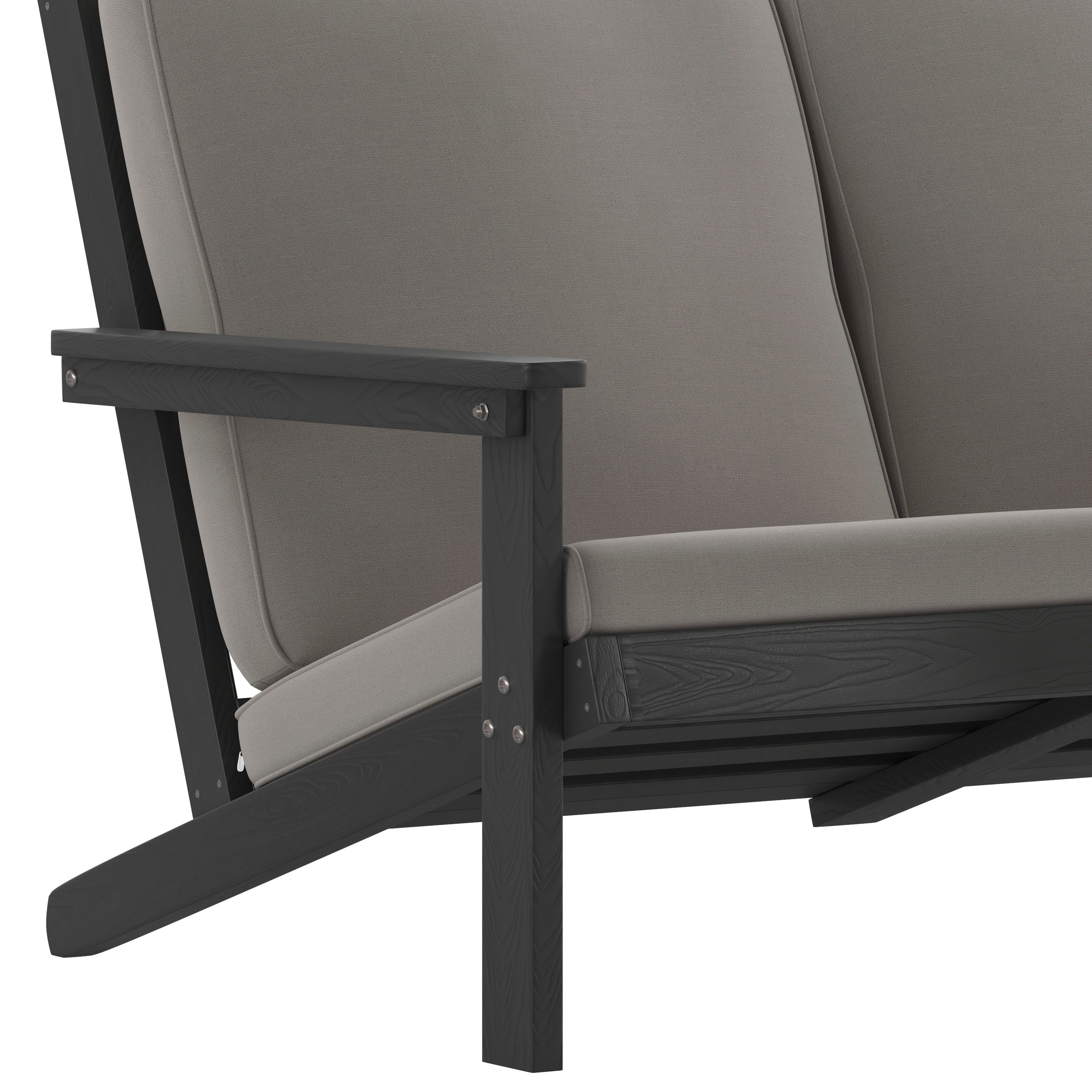 Charlestown All-Weather Poly Resin Wood Adirondack Style Deep Seat Patio Loveseat with Cushions, Black/Charcoal