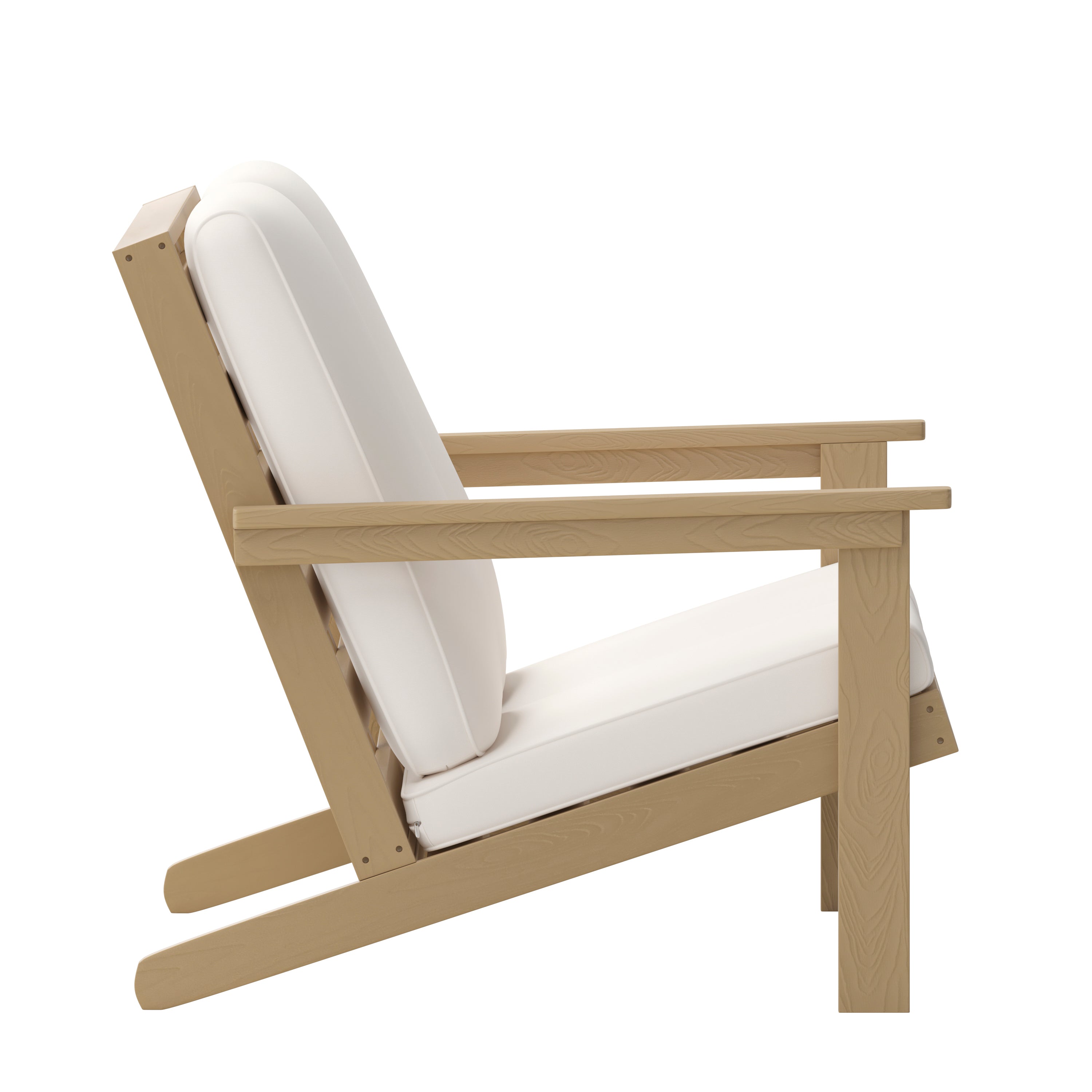Charlestown All-Weather Poly Resin Wood Adirondack Style Deep Seat Patio Loveseat with Cushions, Natural Cedar/Cream