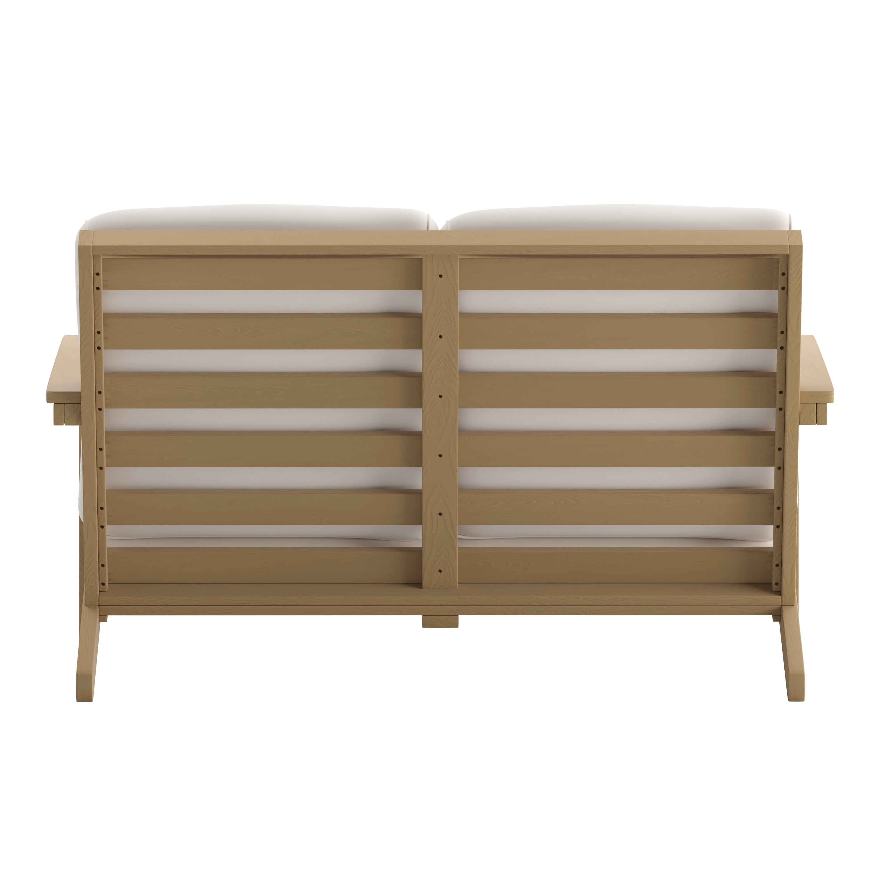 Charlestown All-Weather Poly Resin Wood Adirondack Style Deep Seat Patio Loveseat with Cushions, Natural Cedar/Cream