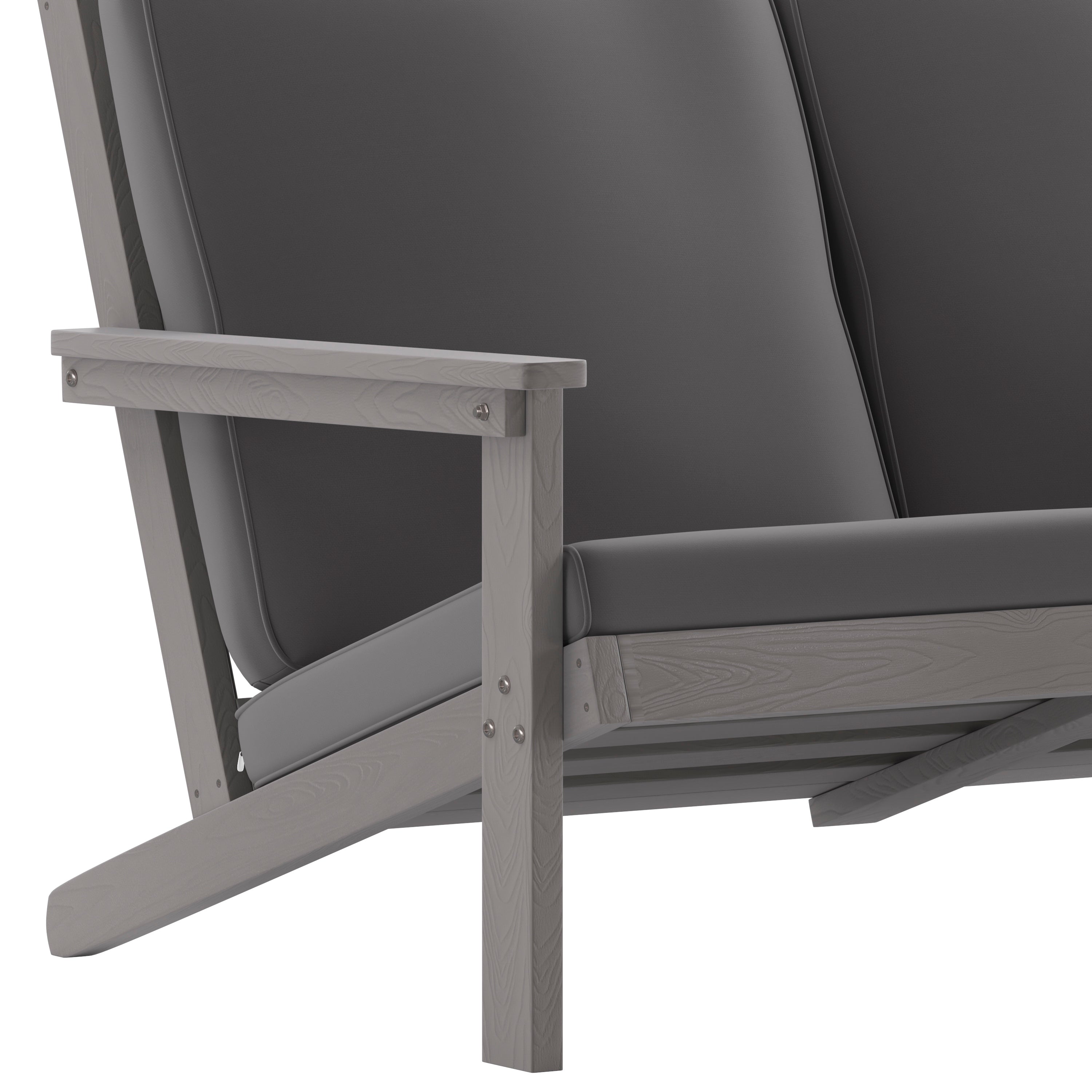 Charlestown All-Weather Poly Resin Wood Adirondack Style Deep Seat Patio Loveseat with Cushions, Gray/Gray