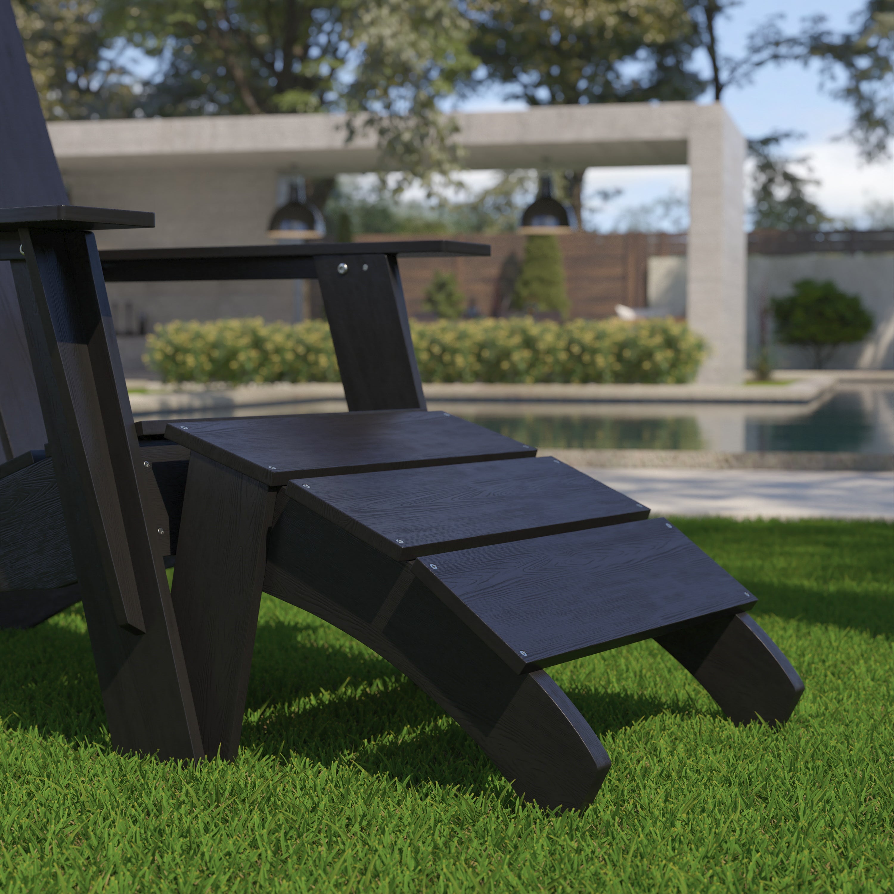 Sawyer Modern Commercial Grade All-Weather Poly Resin Wood Adirondack Ottoman Foot Rest in Black