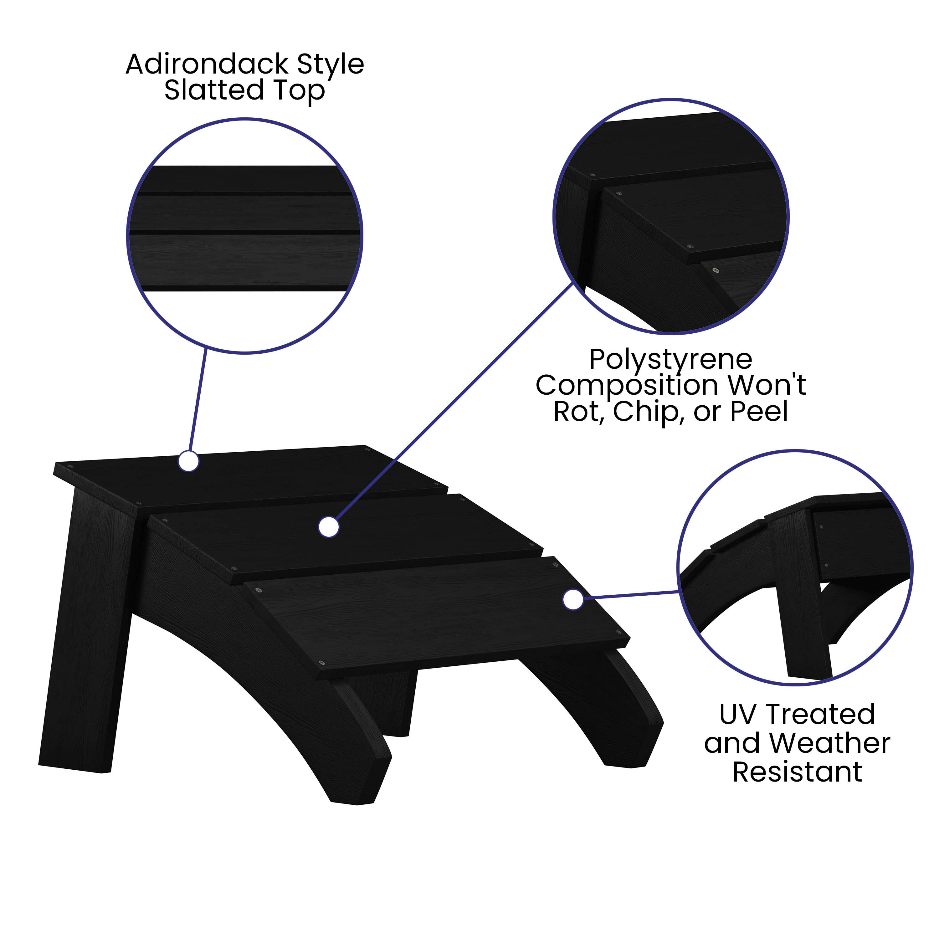 Sawyer Modern Commercial Grade All-Weather Poly Resin Wood Adirondack Ottoman Foot Rest in Black