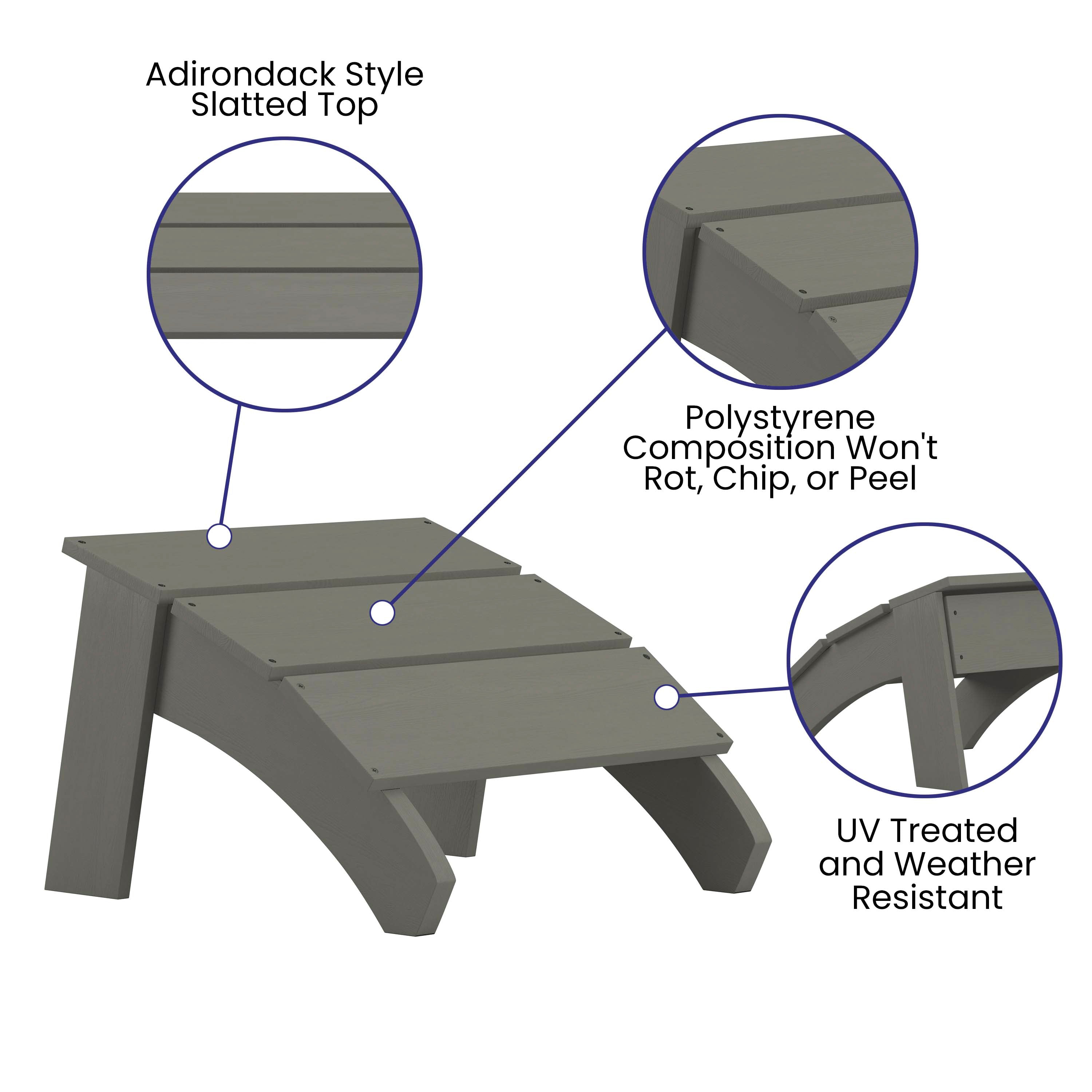 Sawyer Modern Commercial Grade All-Weather Poly Resin Wood Adirondack Ottoman Foot Rest in Gray
