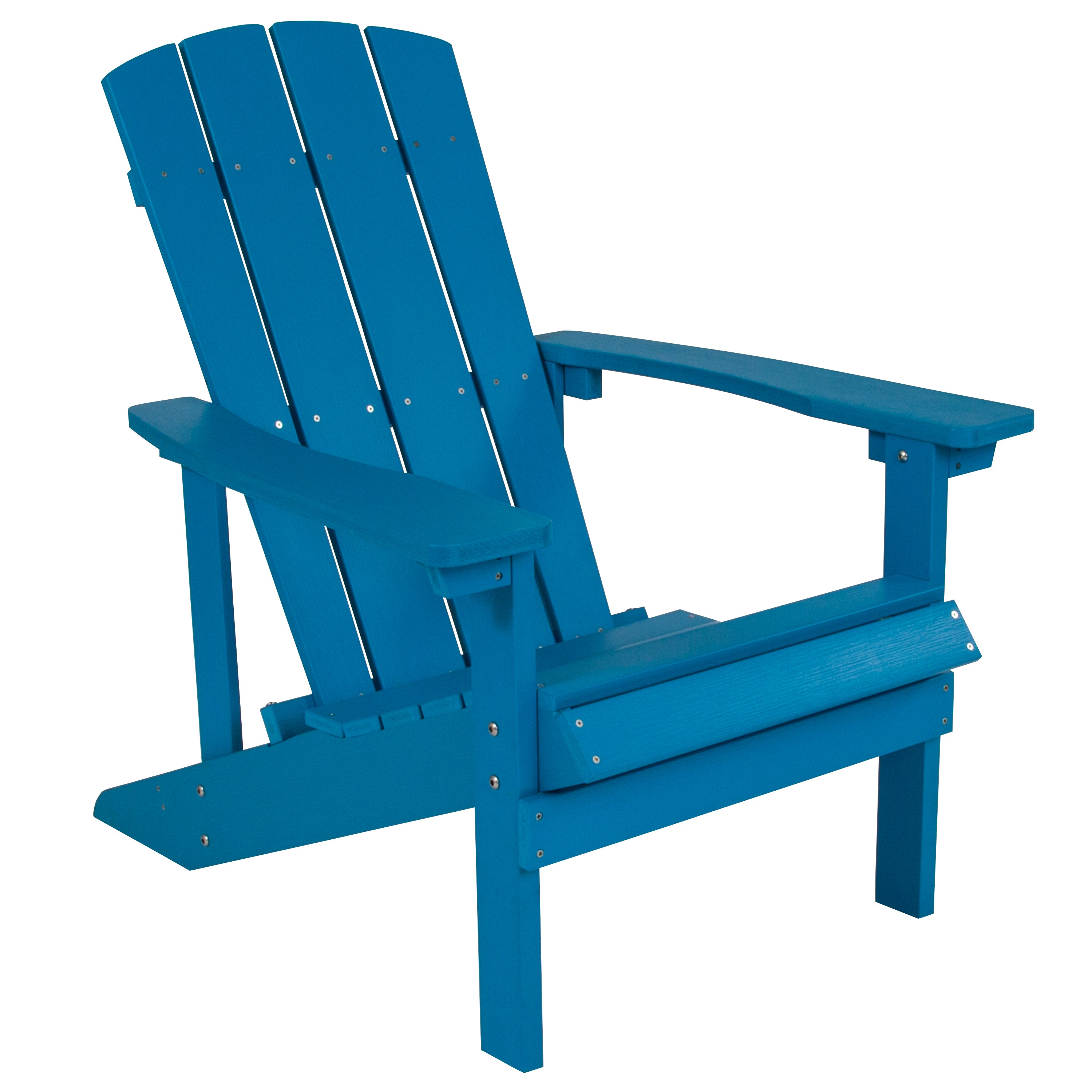 2 Pack Charlestown Commercial All-Weather Poly Resin Wood Adirondack Chairs with Side Table in Blue