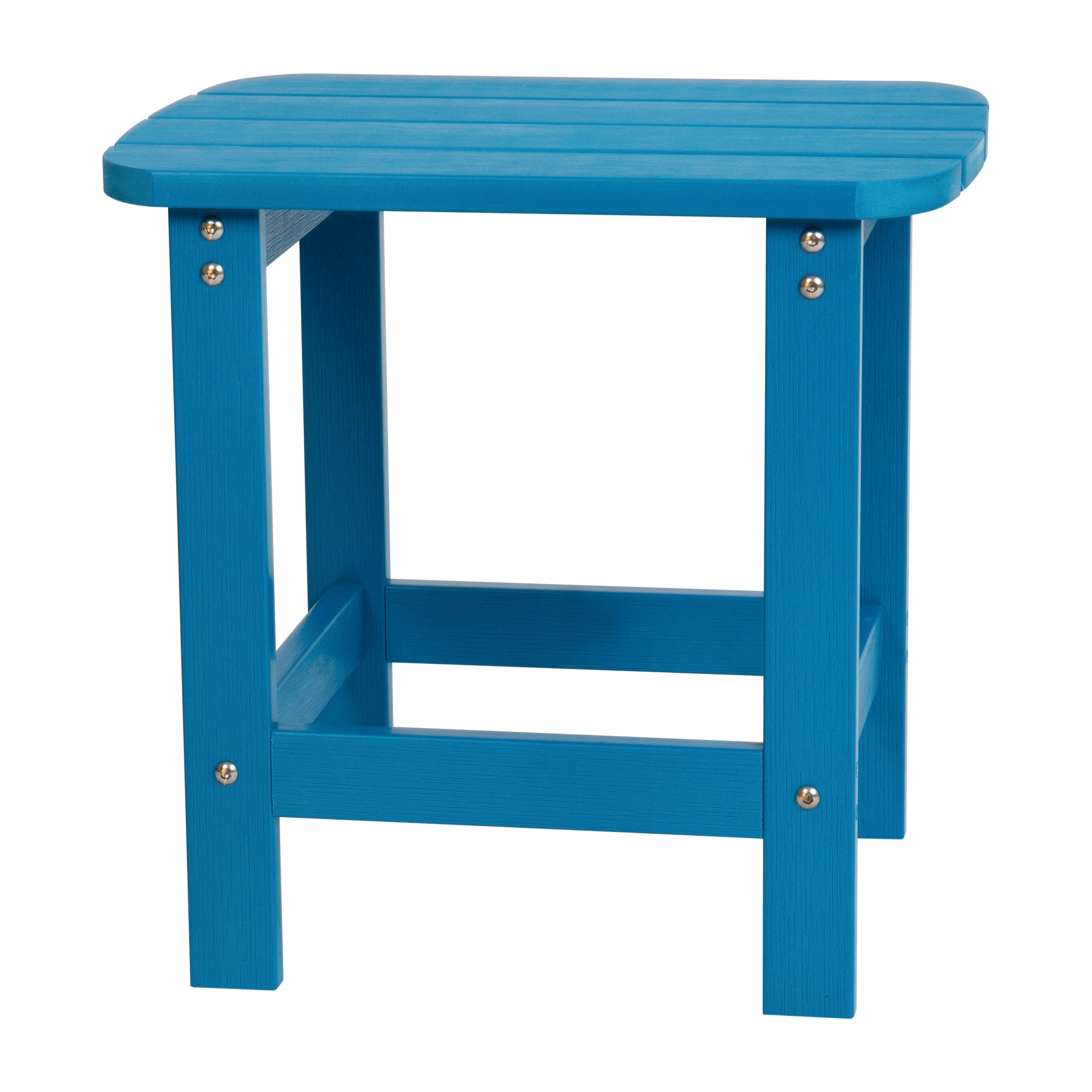 2 Pack Charlestown Commercial All-Weather Poly Resin Wood Adirondack Chairs with Side Table in Blue