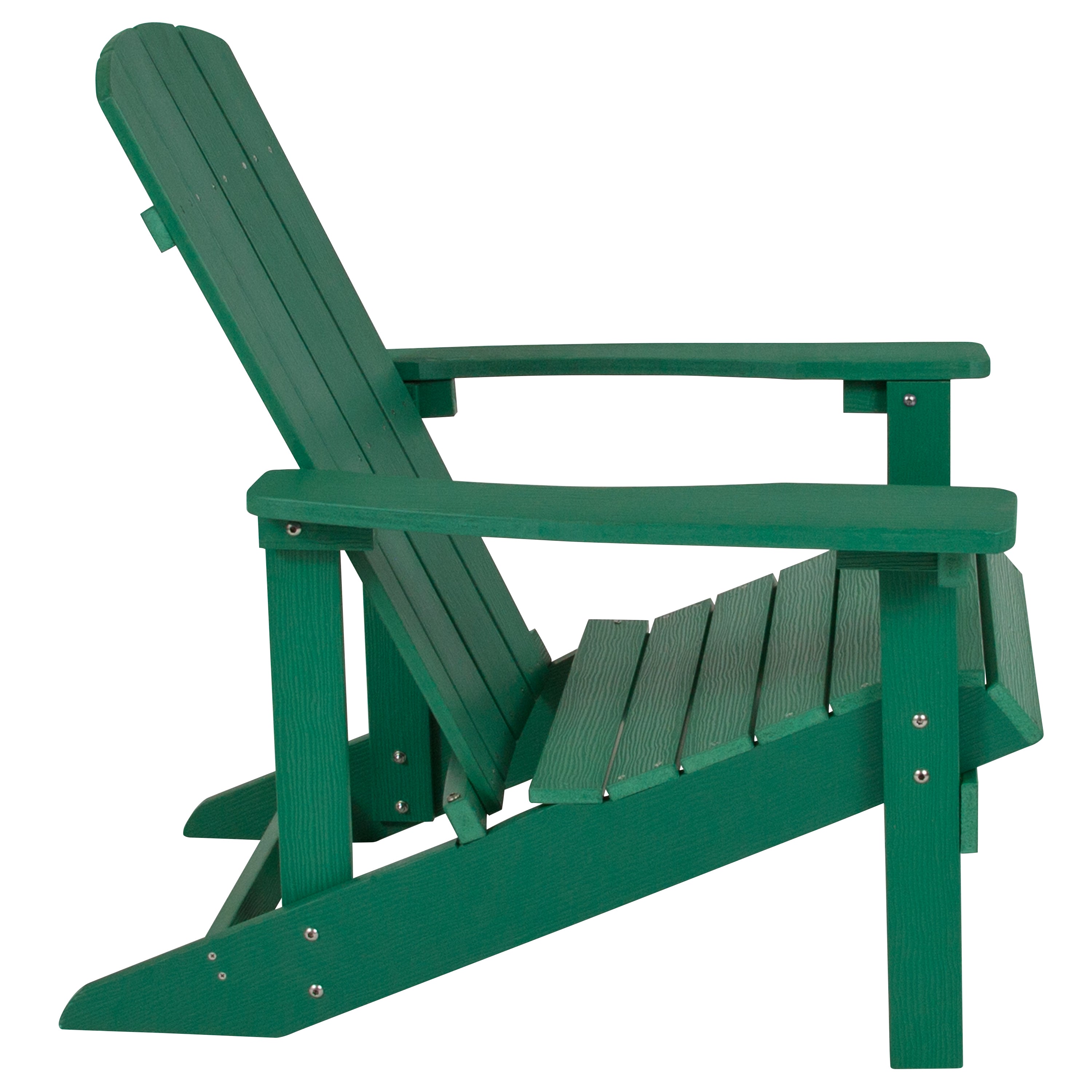2 Pack Charlestown Commercial All-Weather Poly Resin Wood Adirondack Chairs with Side Table in Green