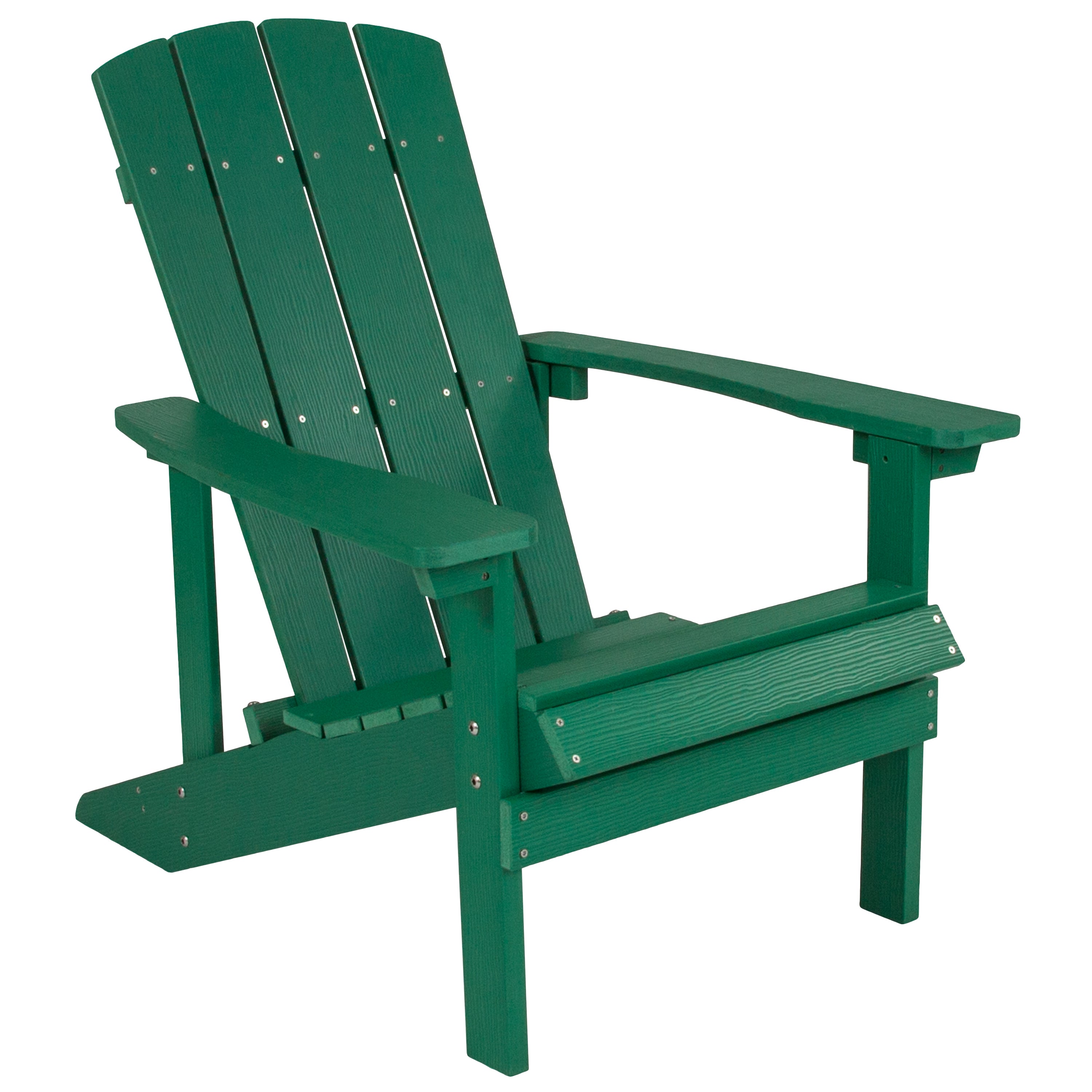 2 Pack Charlestown Commercial All-Weather Poly Resin Wood Adirondack Chairs with Side Table in Green