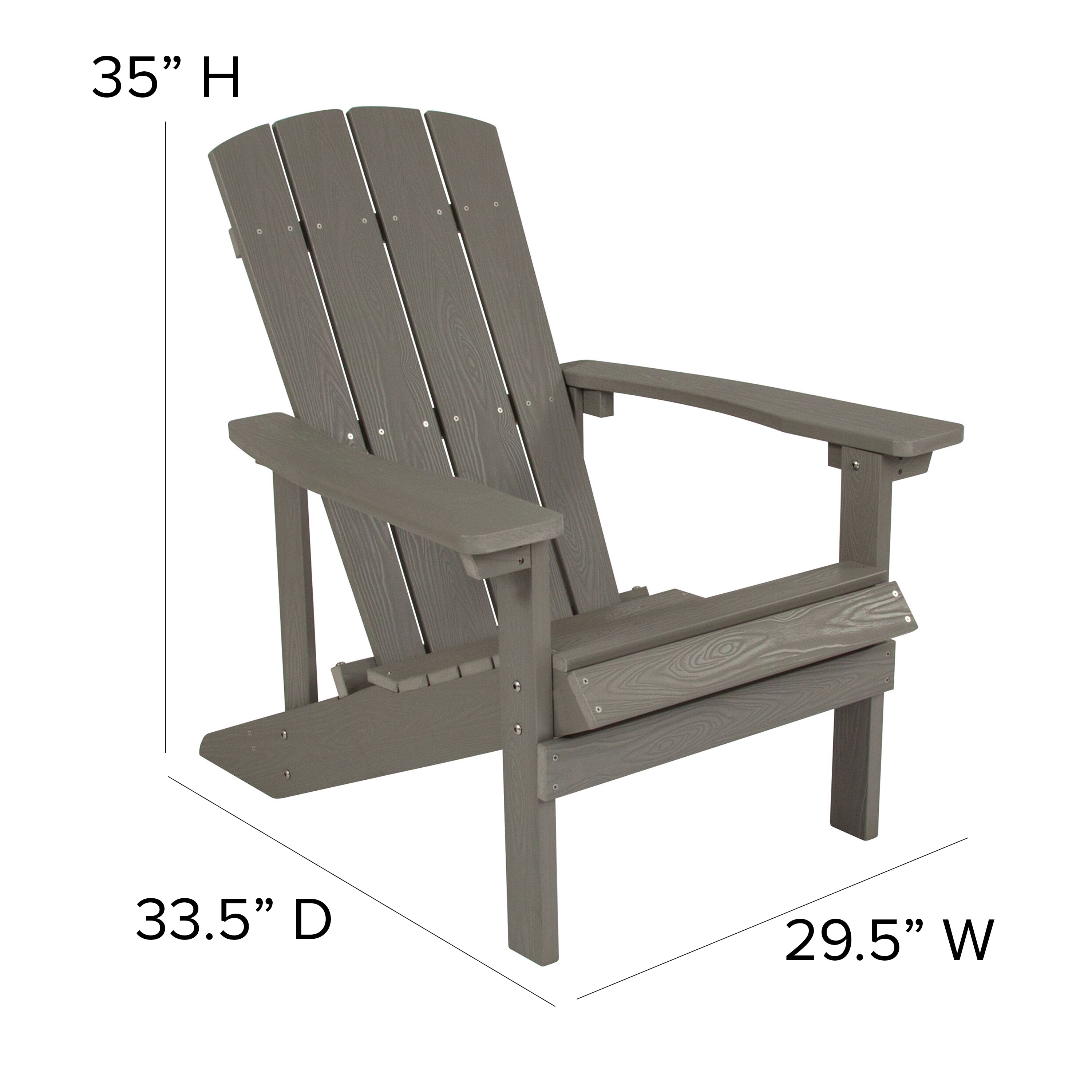 2 Pack Charlestown Commercial All-Weather Poly Resin Wood Adirondack Chairs with Side Table in Gray