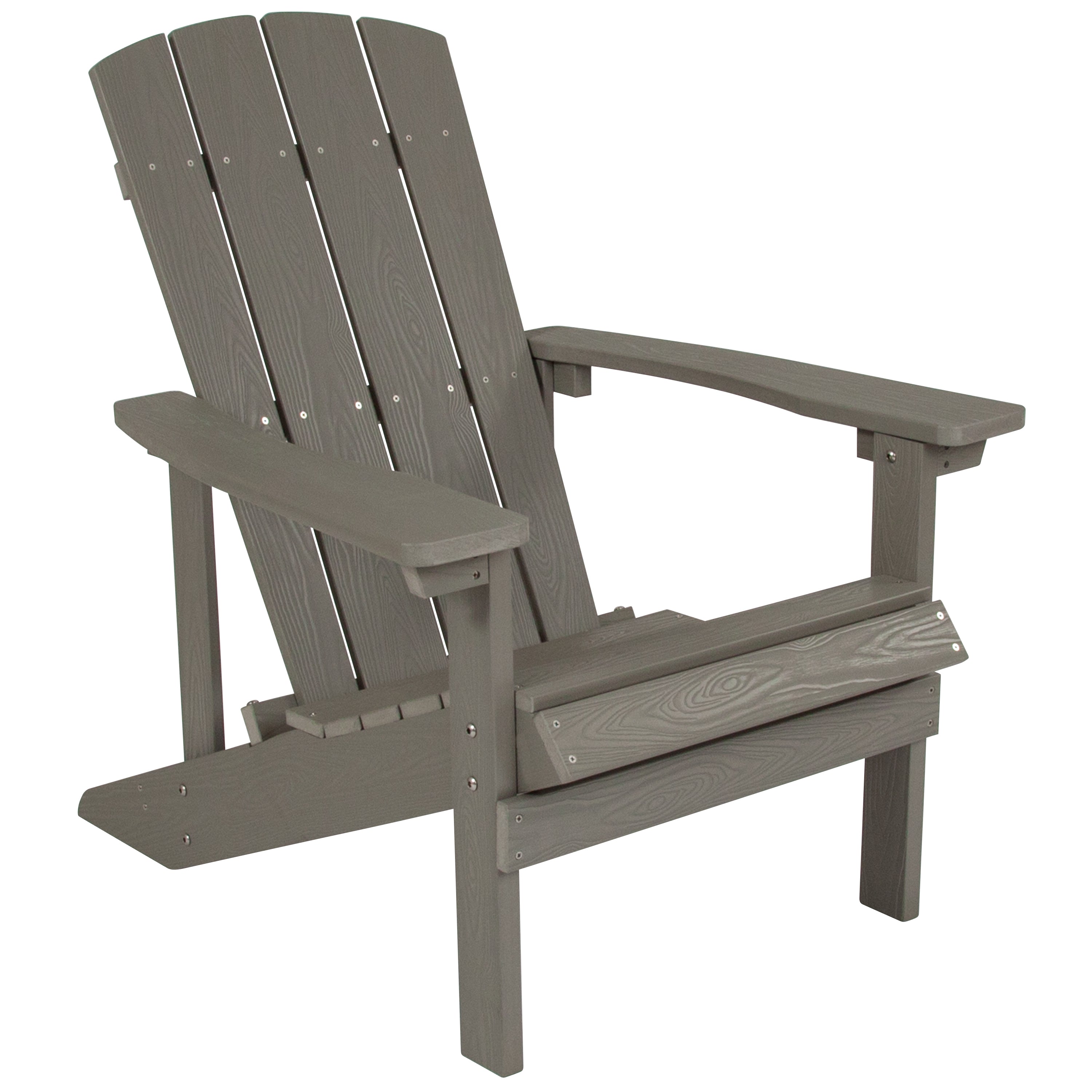 2 Pack Charlestown Commercial All-Weather Poly Resin Wood Adirondack Chairs with Side Table in Gray