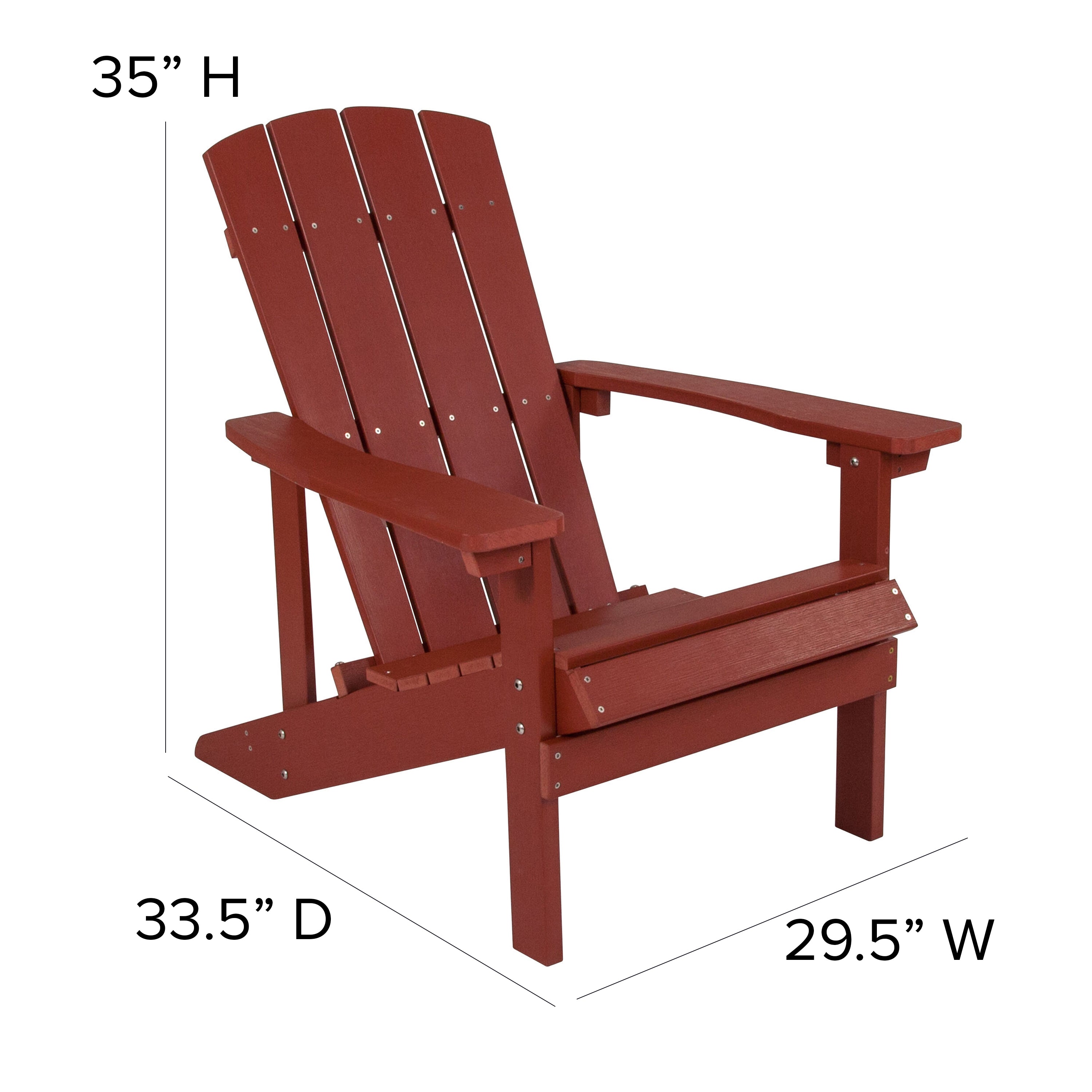 2 Pack Charlestown Commercial All-Weather Poly Resin Wood Adirondack Chairs with Side Table in Red