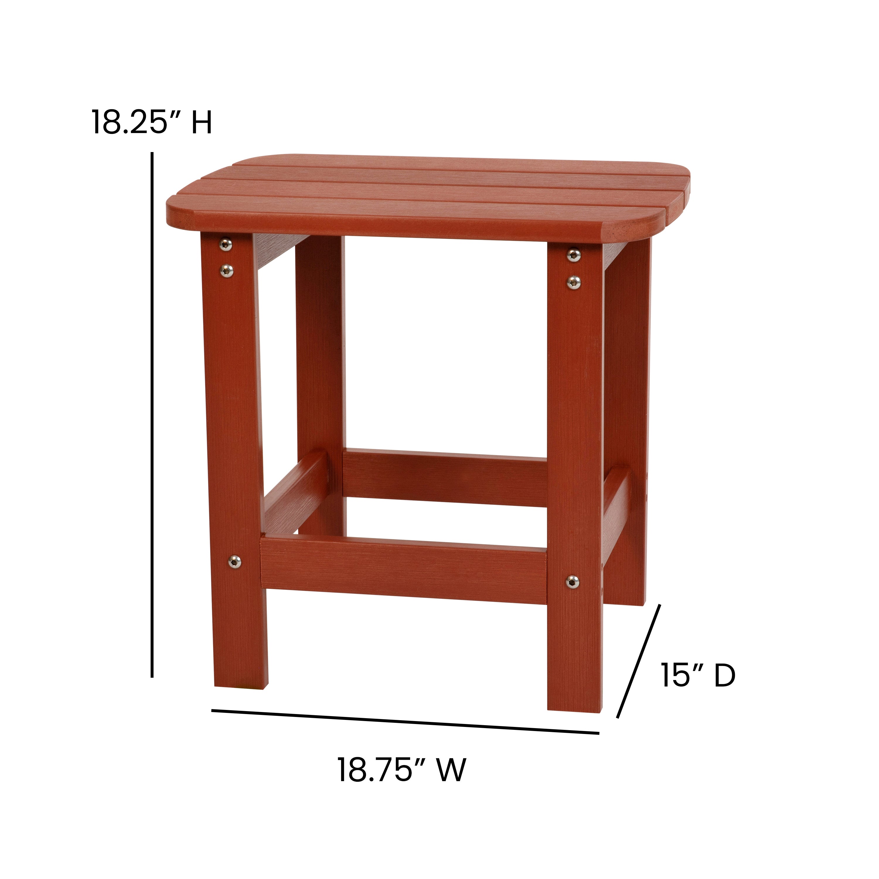 2 Pack Charlestown Commercial All-Weather Poly Resin Wood Adirondack Chairs with Side Table in Red