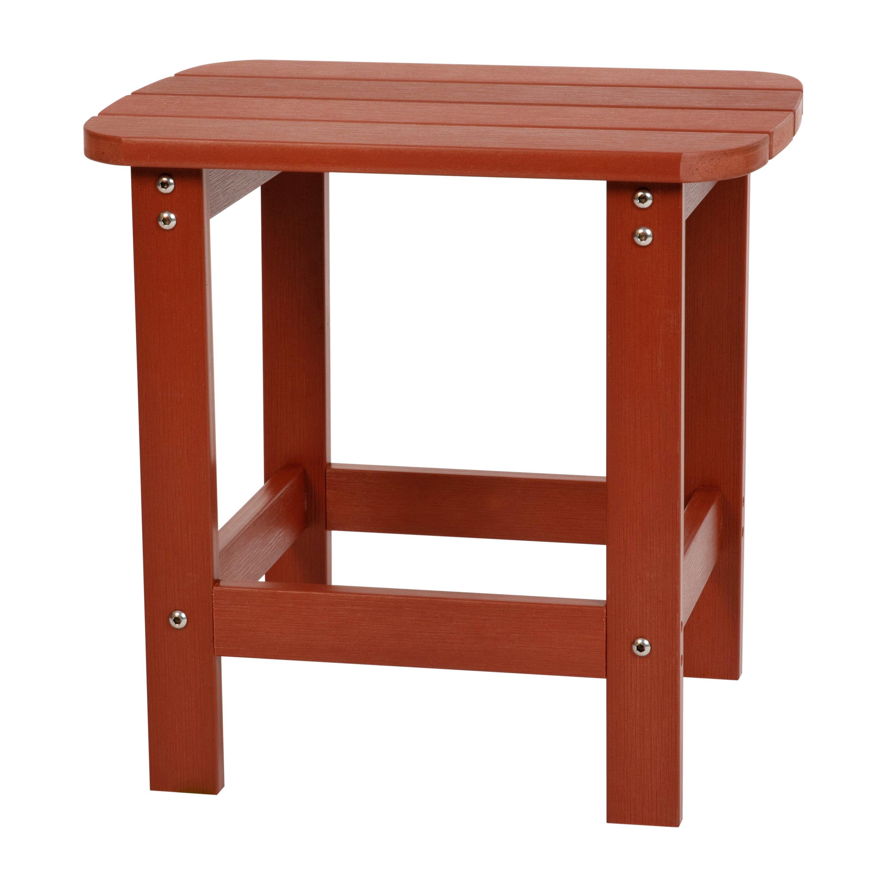 2 Pack Charlestown Commercial All-Weather Poly Resin Wood Adirondack Chairs with Side Table in Red
