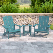 2 Pack Charlestown Commercial All-Weather Poly Resin Wood Adirondack Chairs with Side Table in Sea Foam