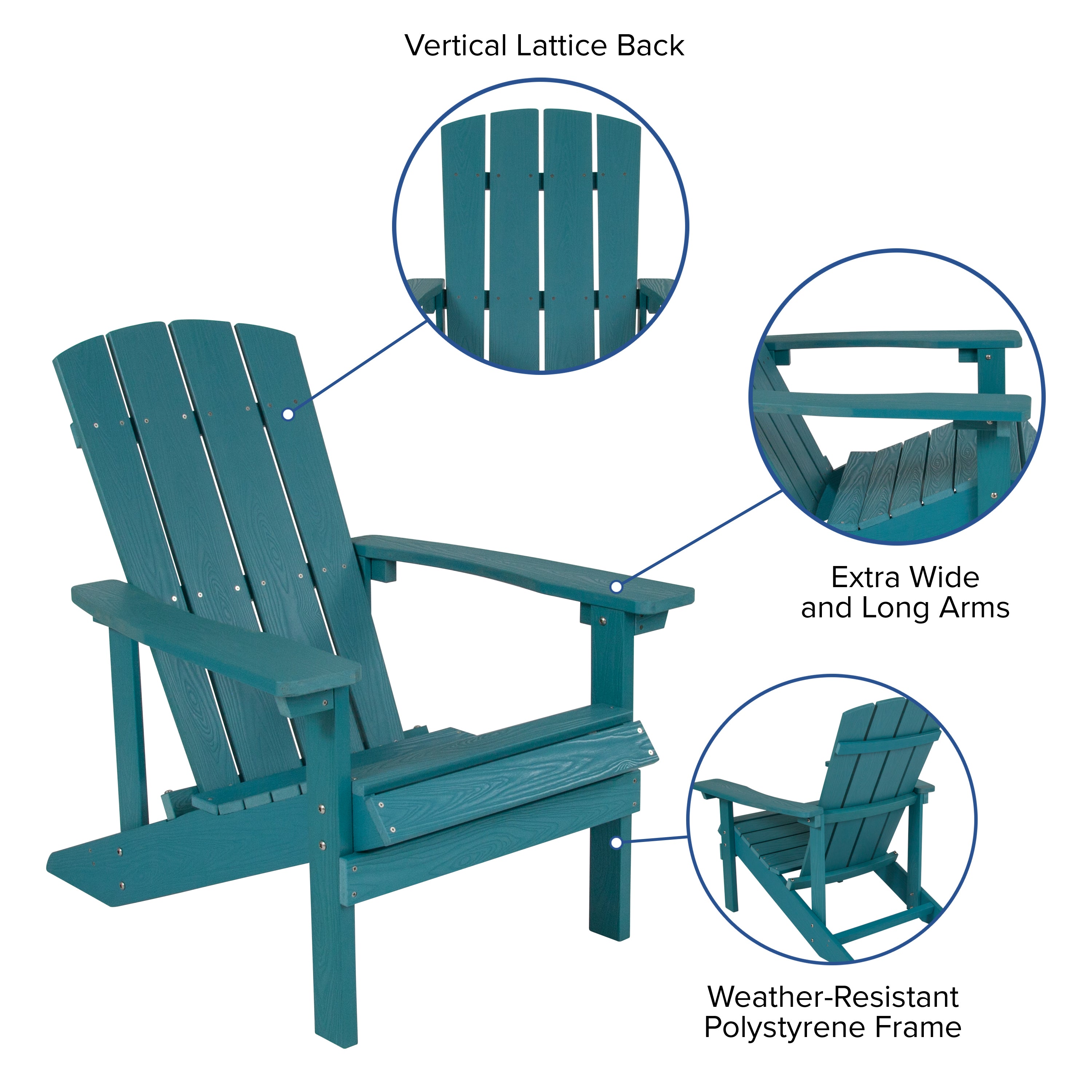 2 Pack Charlestown Commercial All-Weather Poly Resin Wood Adirondack Chairs with Side Table in Sea Foam
