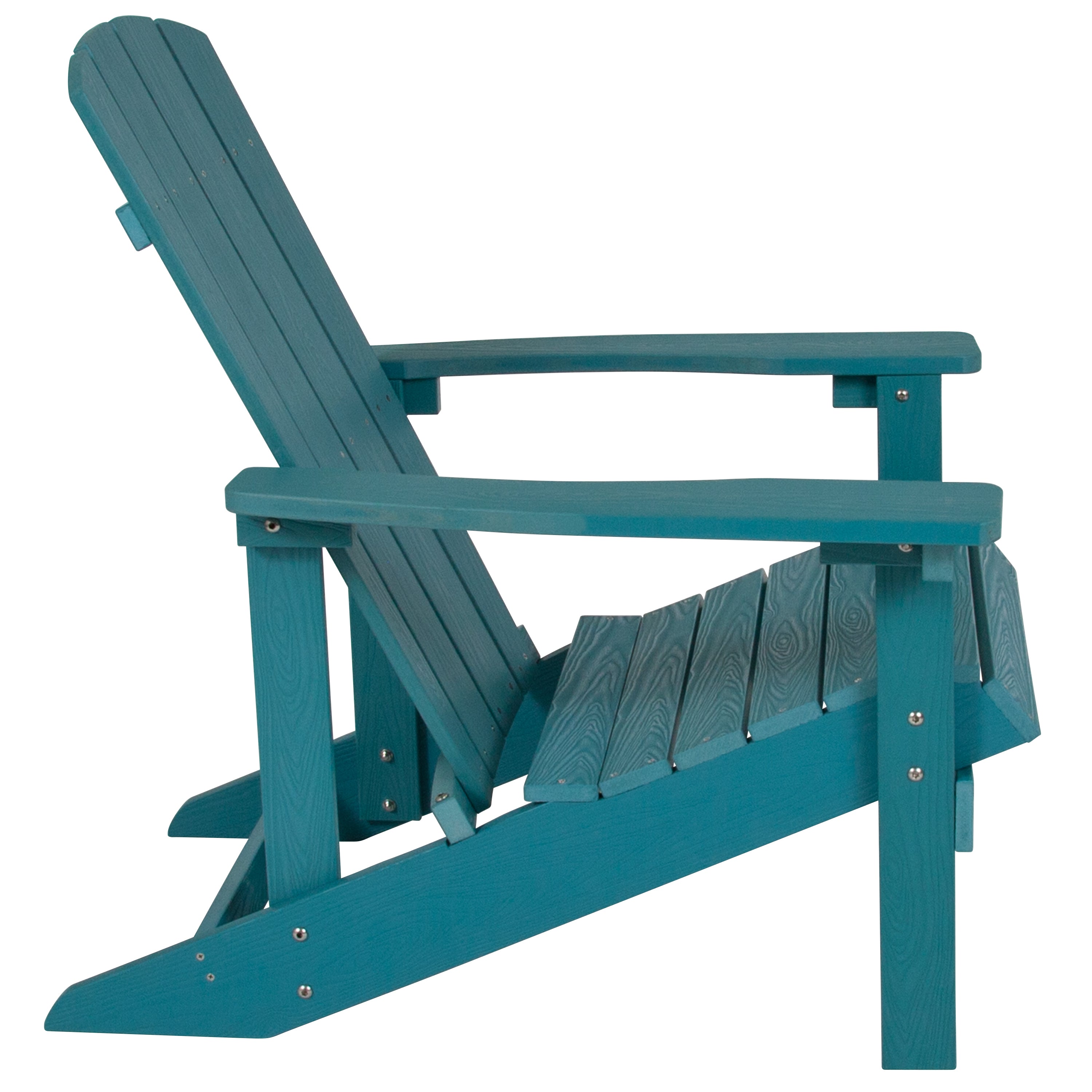 2 Pack Charlestown Commercial All-Weather Poly Resin Wood Adirondack Chairs with Side Table in Sea Foam