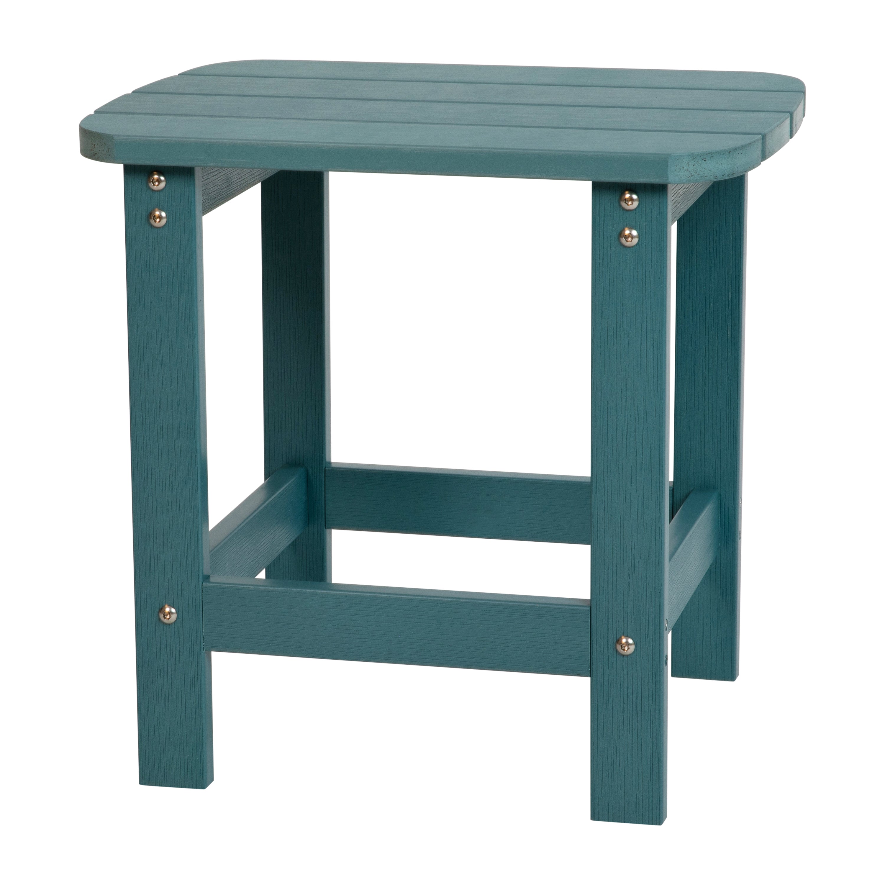 2 Pack Charlestown Commercial All-Weather Poly Resin Wood Adirondack Chairs with Side Table in Sea Foam
