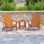 2 Pack Charlestown Commercial All-Weather Poly Resin Wood Adirondack Chairs with Side Table in Teak