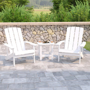 2 Pack Charlestown Commercial All-Weather Poly Resin Wood Adirondack Chairs with Side Table in White