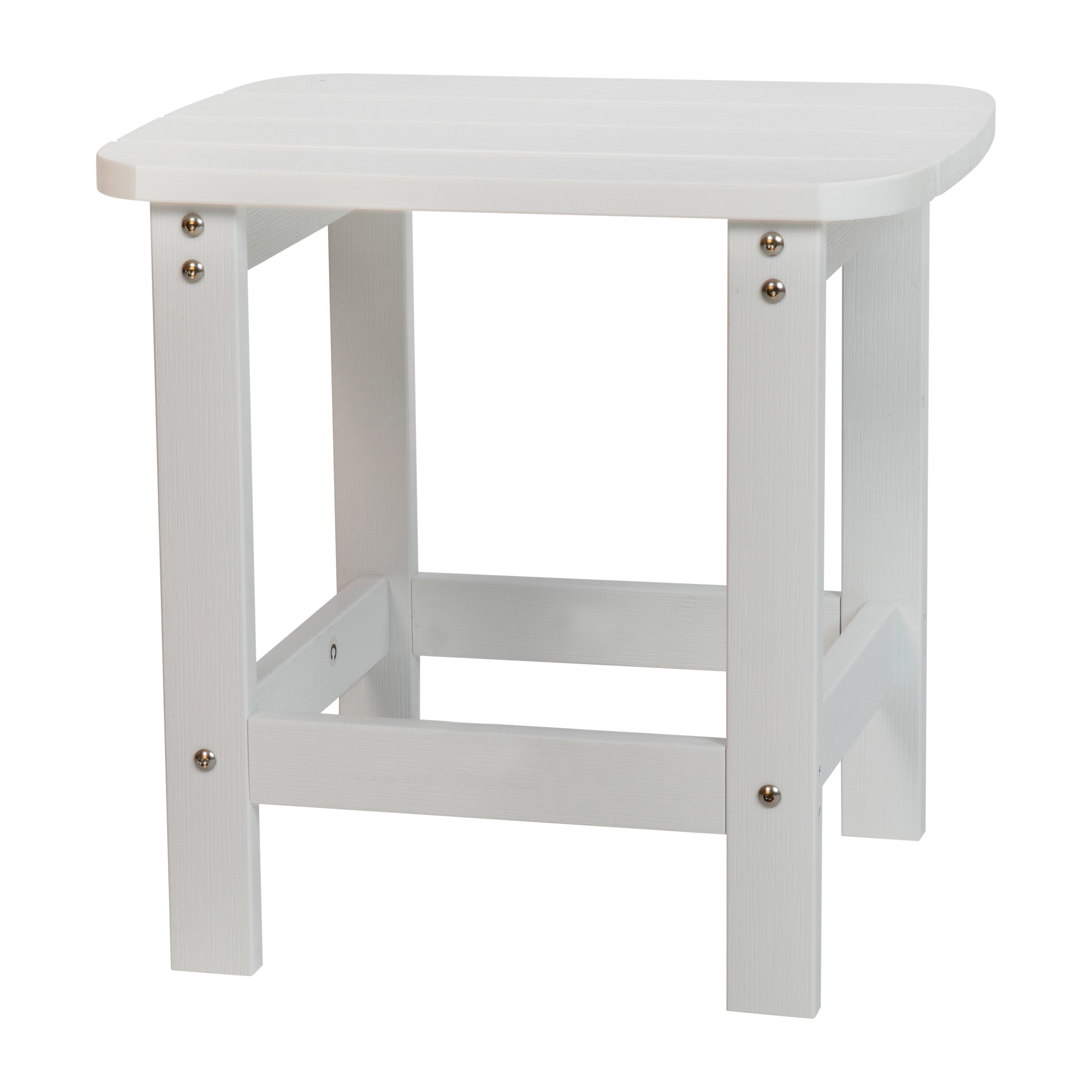 2 Pack Charlestown Commercial All-Weather Poly Resin Wood Adirondack Chairs with Side Table in White
