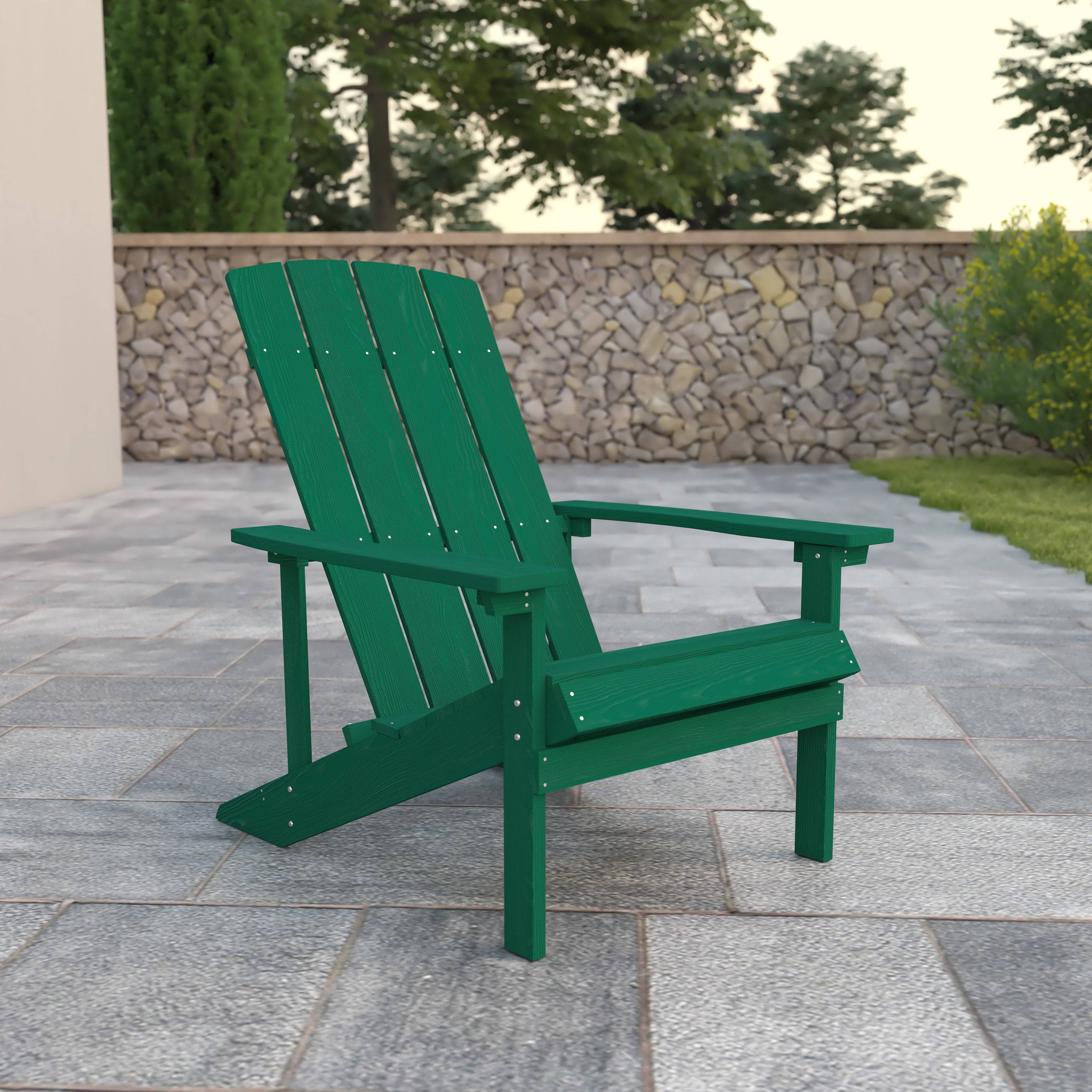 Charlestown Commercial All-Weather Poly Resin Wood Adirondack Chair in Green