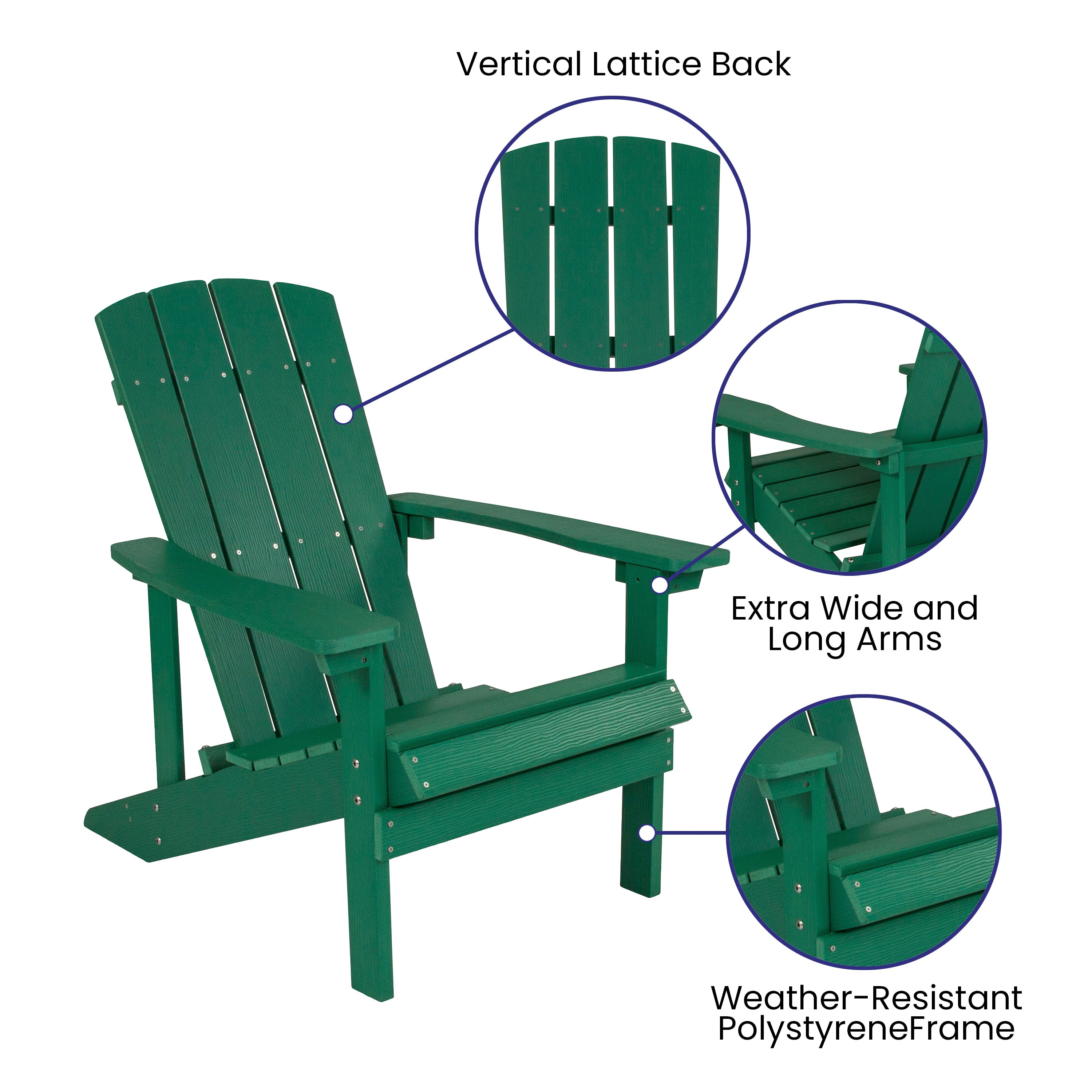 Charlestown Commercial All-Weather Poly Resin Wood Adirondack Chair in Green