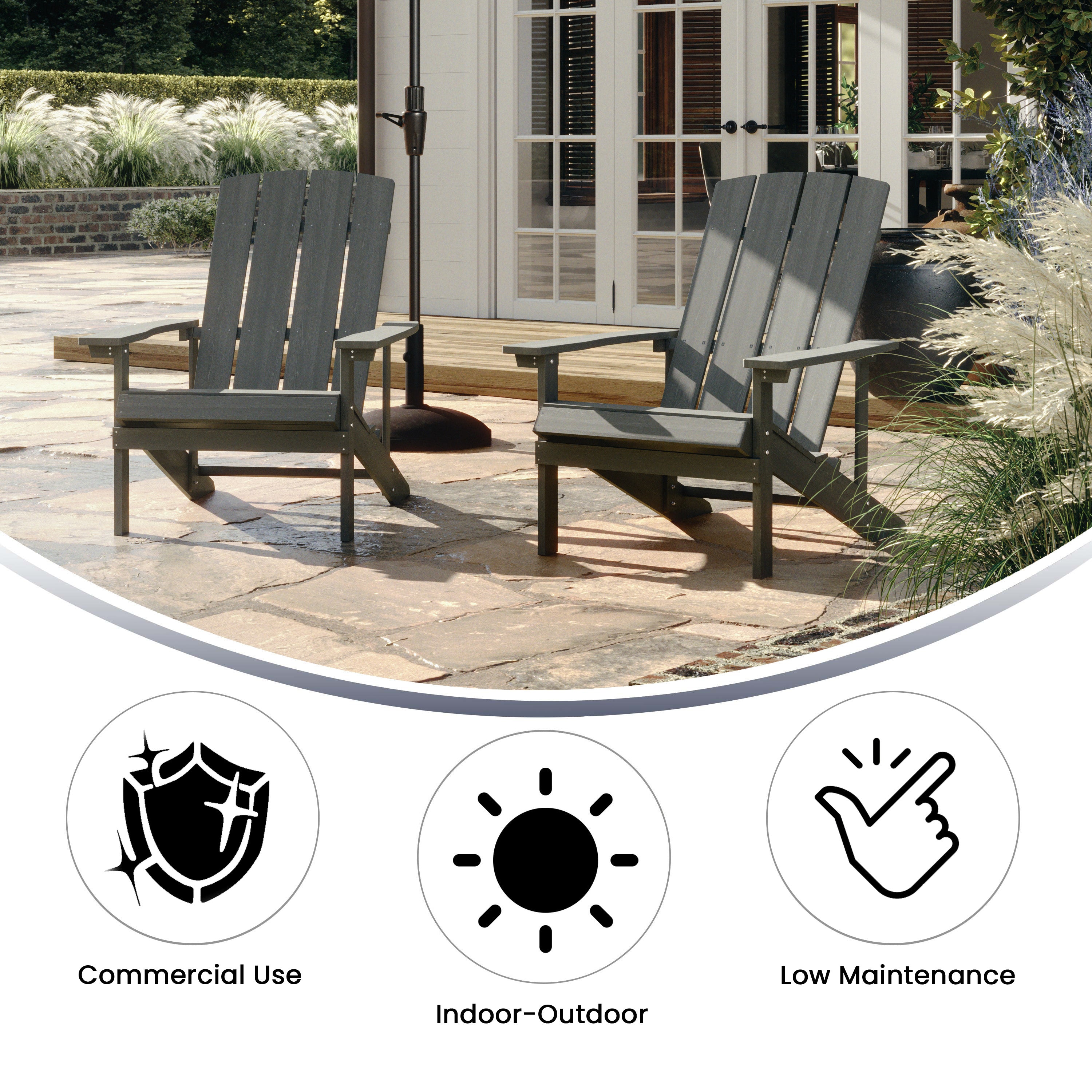 Charlestown Commercial All-Weather Poly Resin Wood Adirondack Chair in Gray
