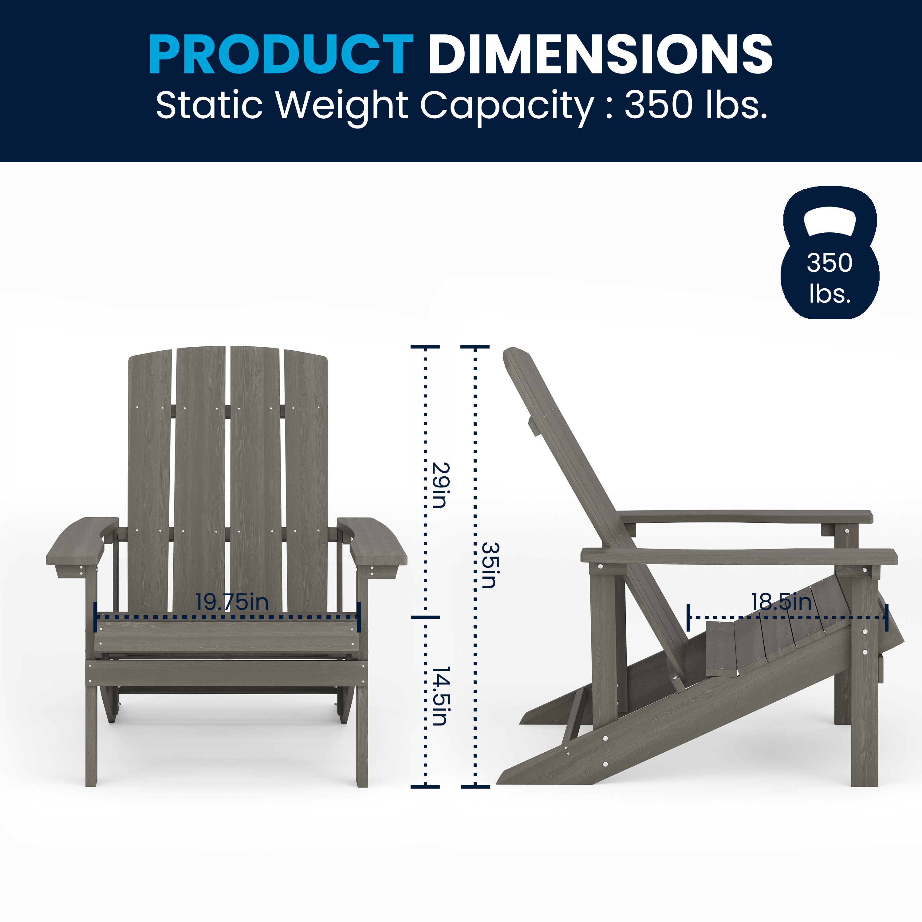 Charlestown Commercial All-Weather Poly Resin Wood Adirondack Chair in Gray