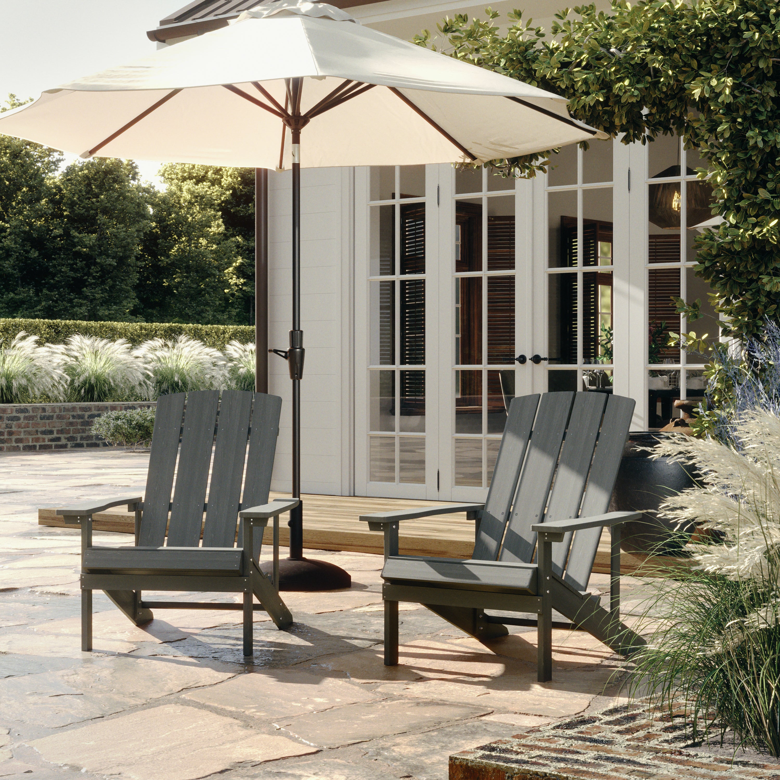 Charlestown Commercial All-Weather Poly Resin Wood Adirondack Chair in Gray