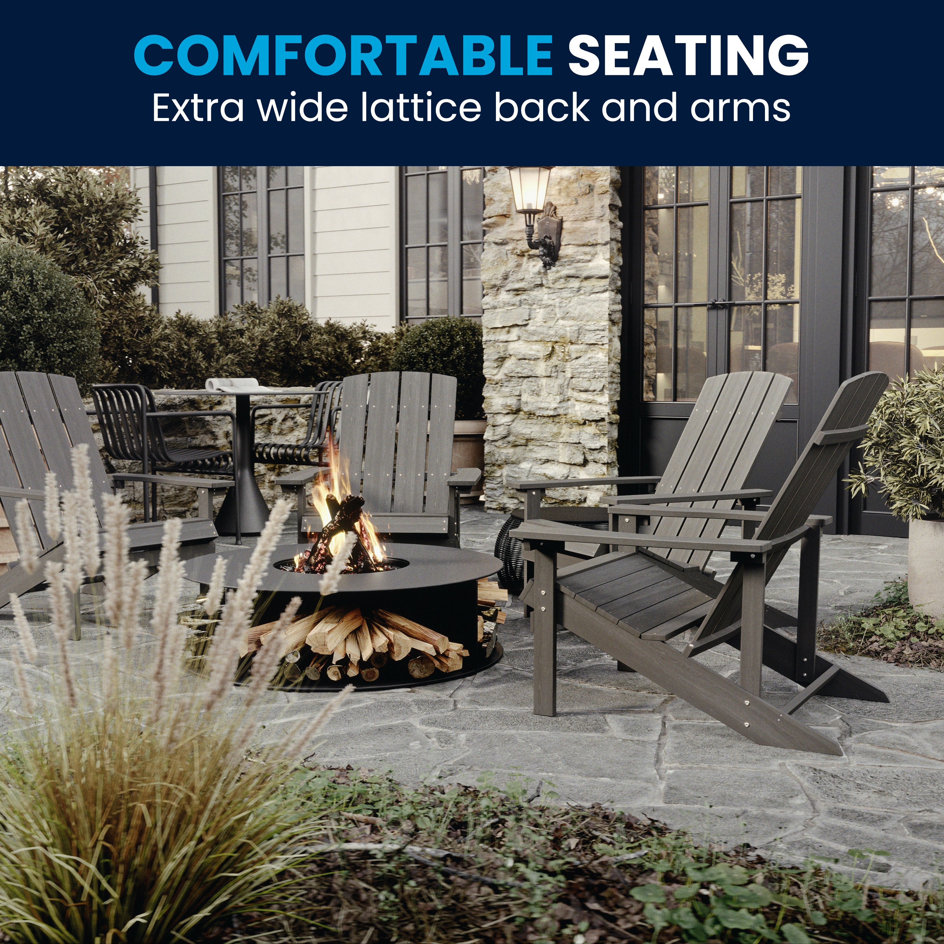 Charlestown Commercial All-Weather Poly Resin Wood Adirondack Chair in Gray