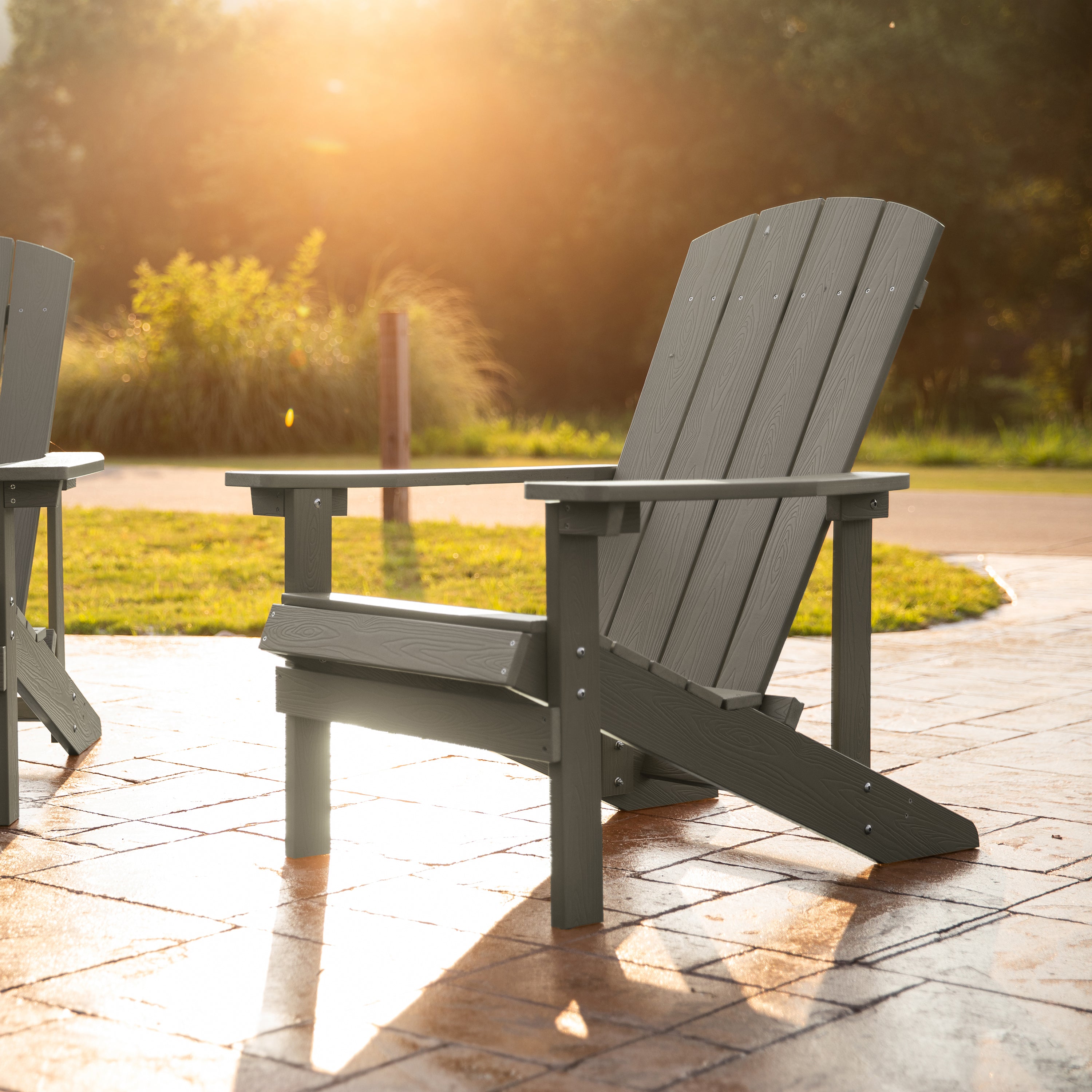 Charlestown Commercial All-Weather Poly Resin Wood Adirondack Chair in Gray