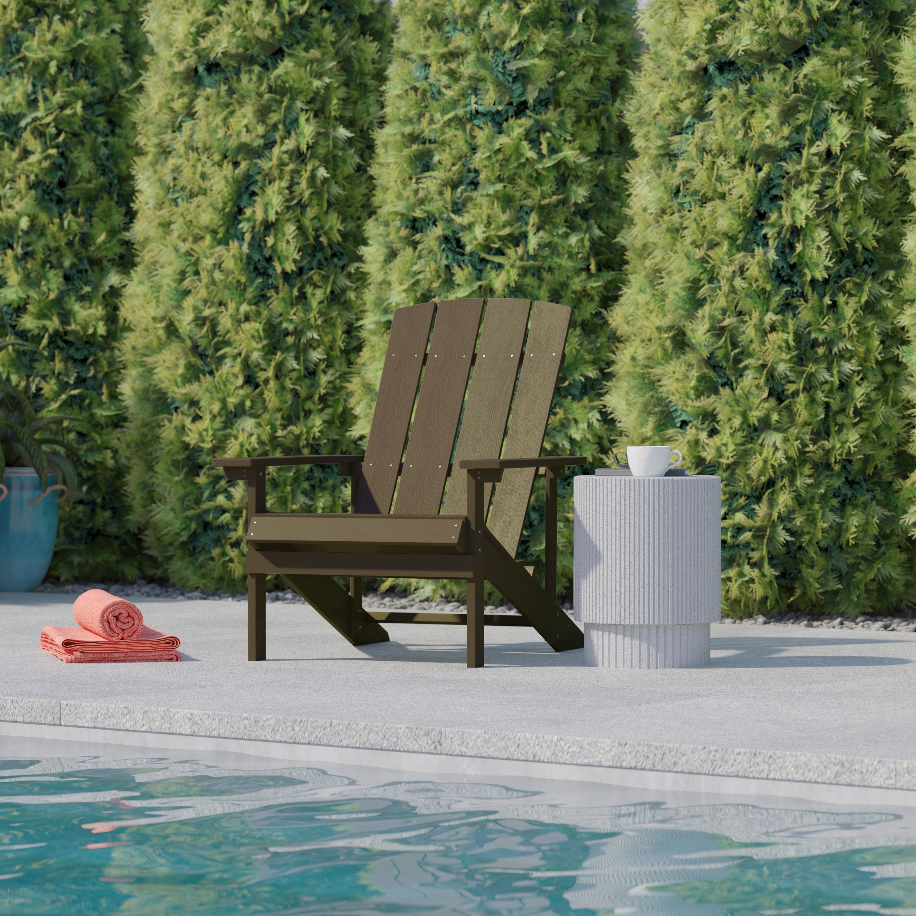Charlestown Commercial Grade Indoor/Outdoor Adirondack Chair, Weather Resistant Durable Poly Resin Deck and Patio Seating, Mahogany